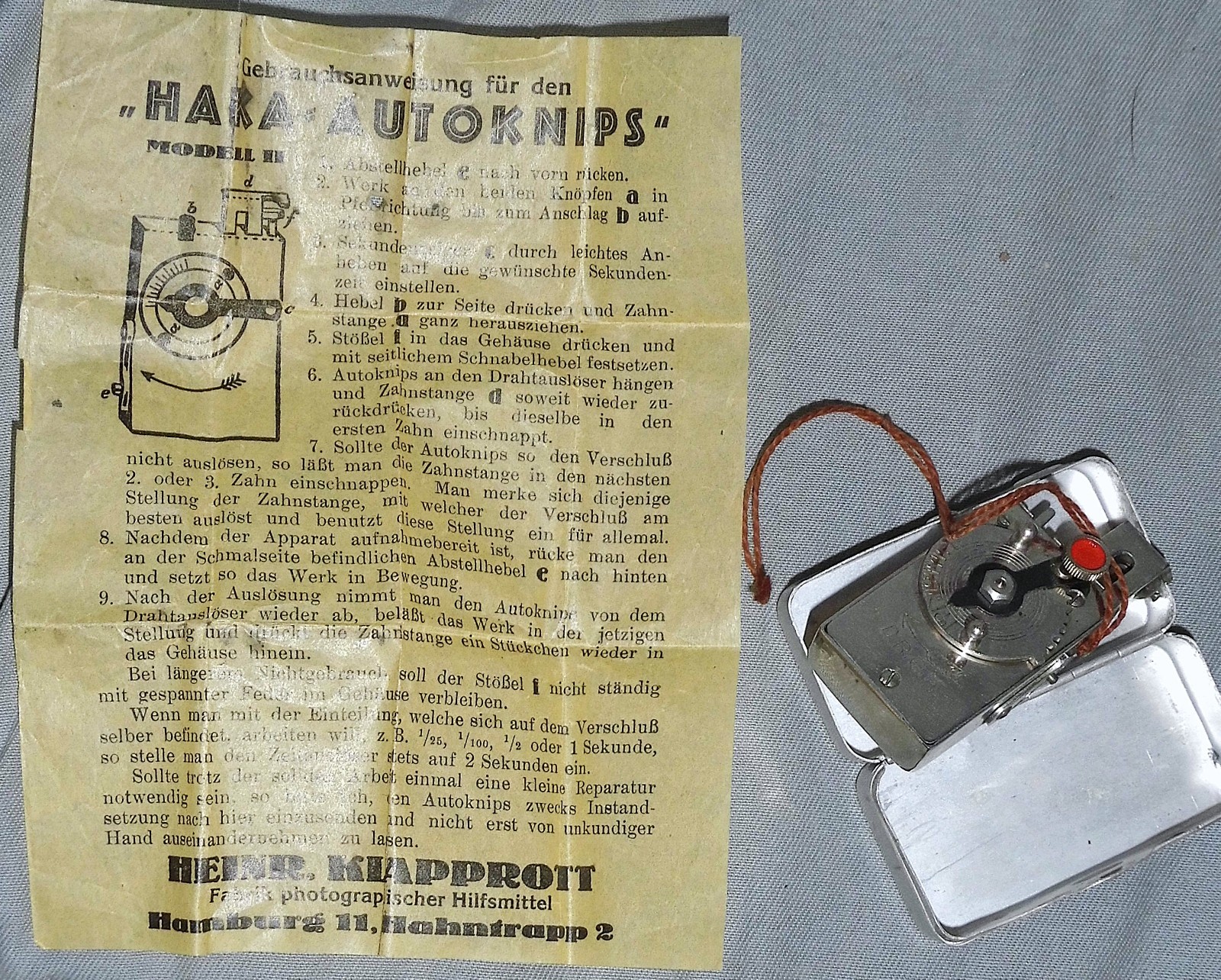 Self-Timer Haka Auto-Snap II, With Box And Instructions, Before 1930, Works