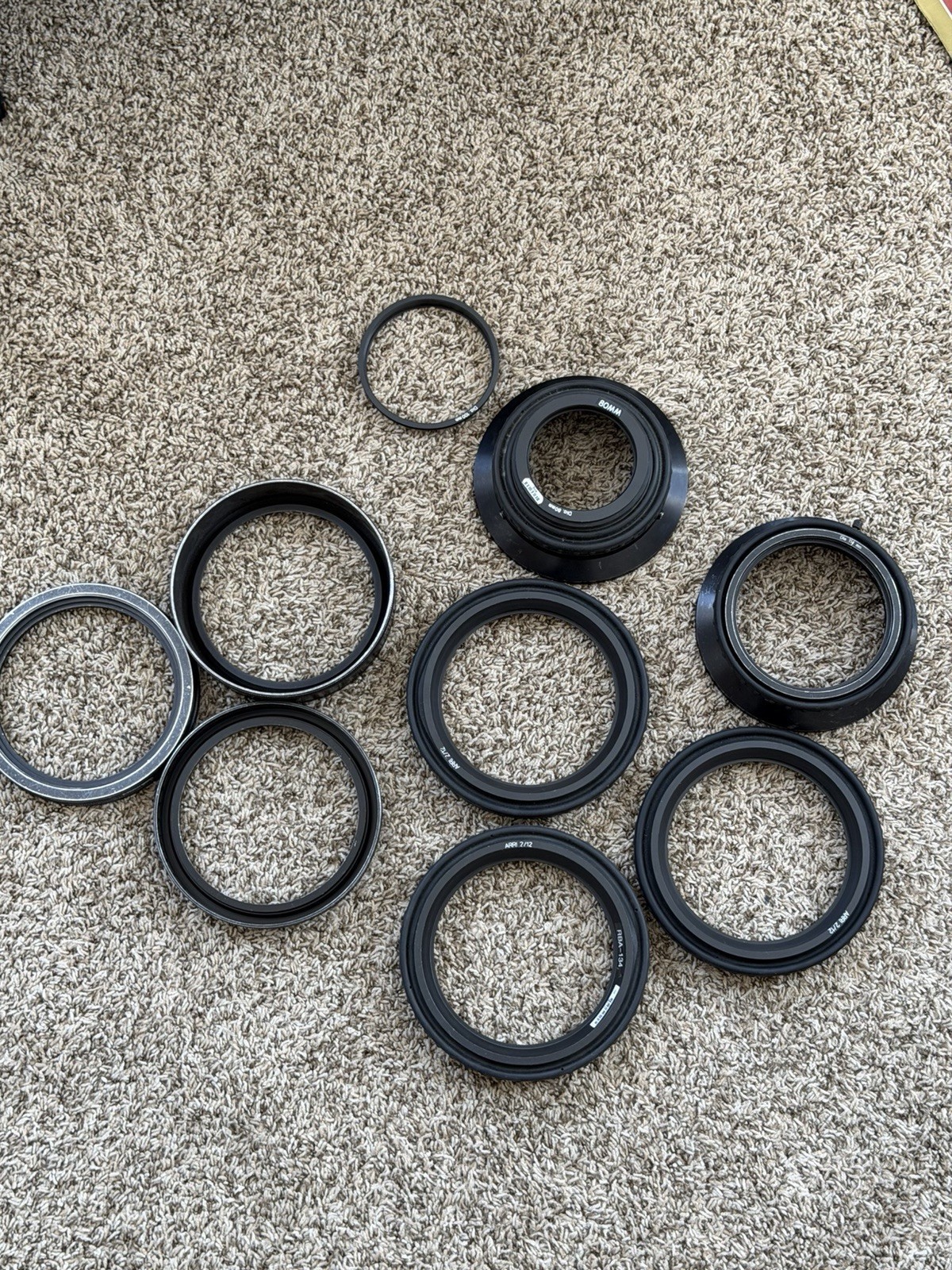 Lot of Mattebox Accessories: Lens Rings Adapter Rings Lens Shades and more