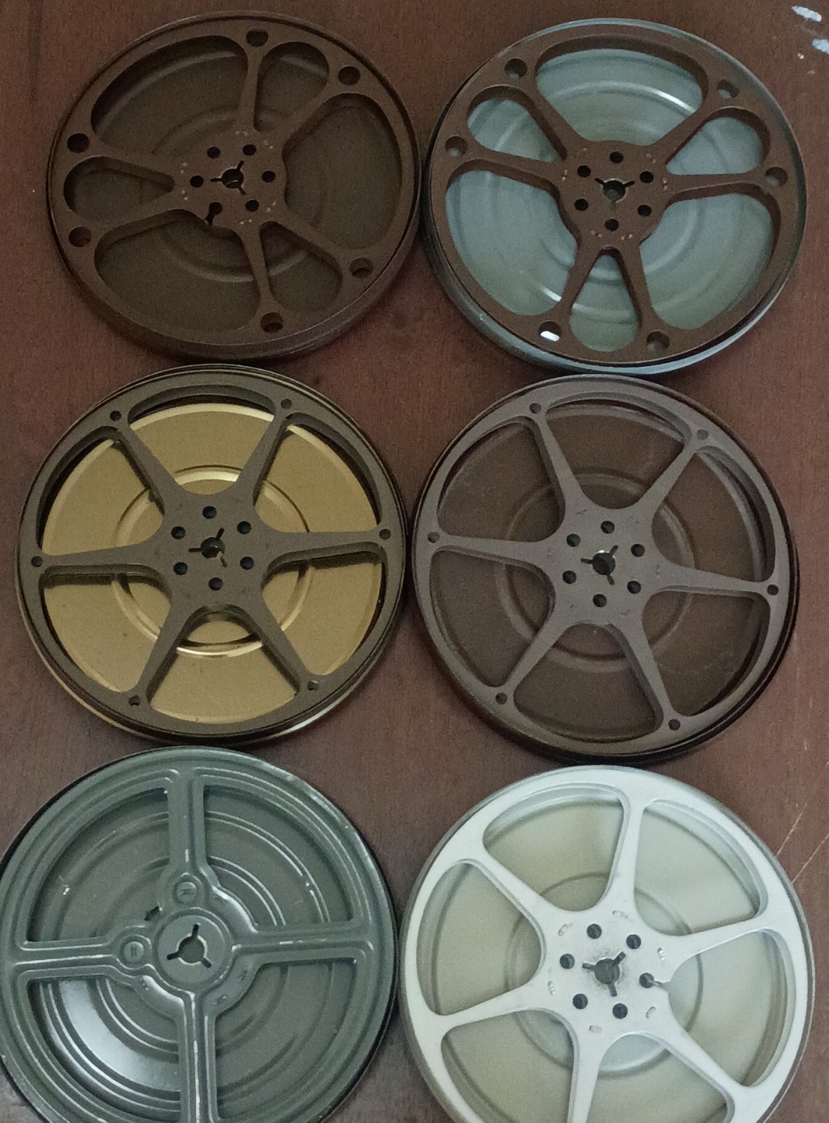 Lot of 6 Vintage Empty Metal Movie Film Reels with Canister & Lids