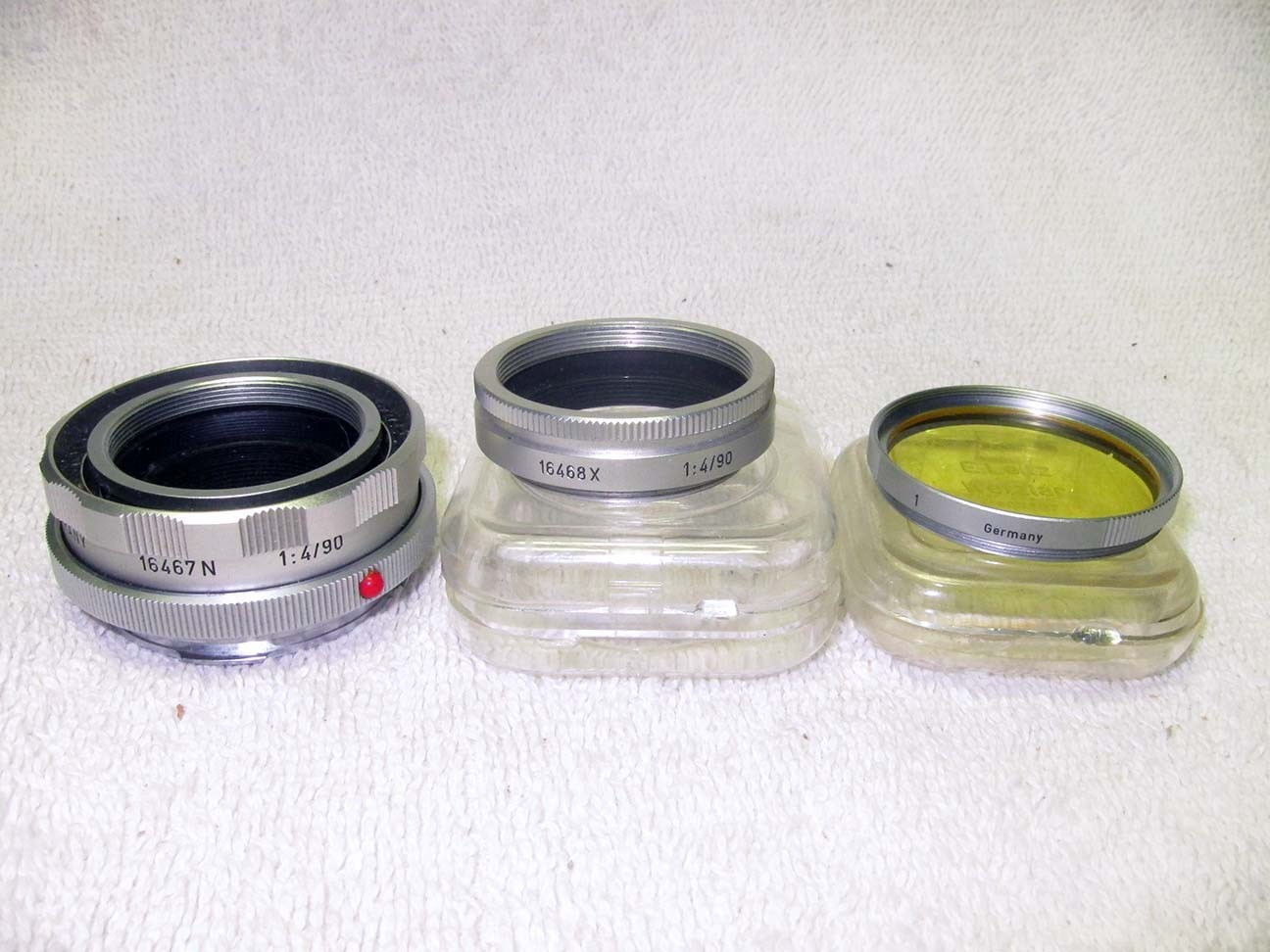 THREE Vintage Leitz/Leica Accessories for 9cm Elmar & No. 1 YELLOW Filter