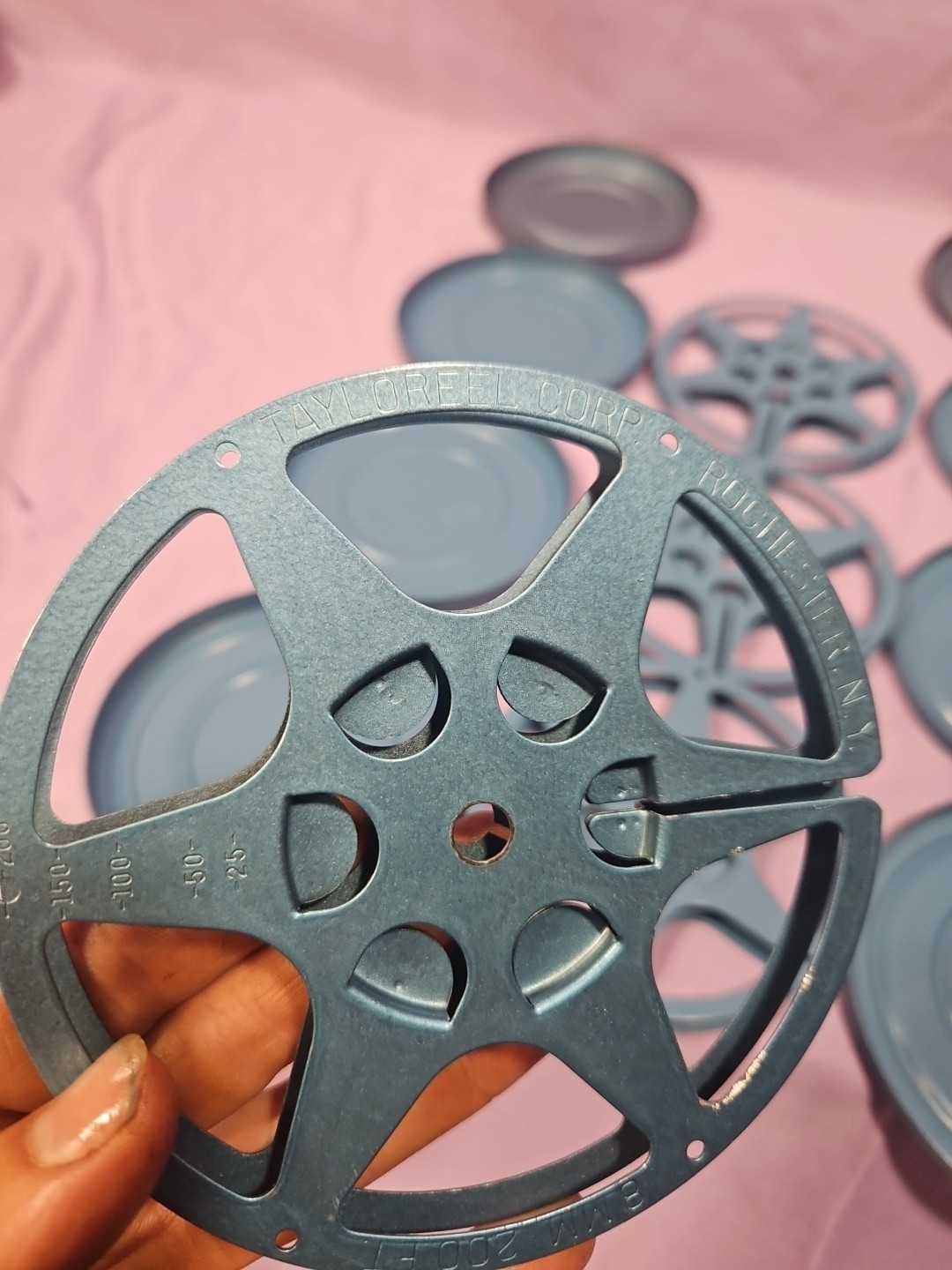 (Lot of 4) Vintage 200Ft 8mm Metal Film Canasters Blue