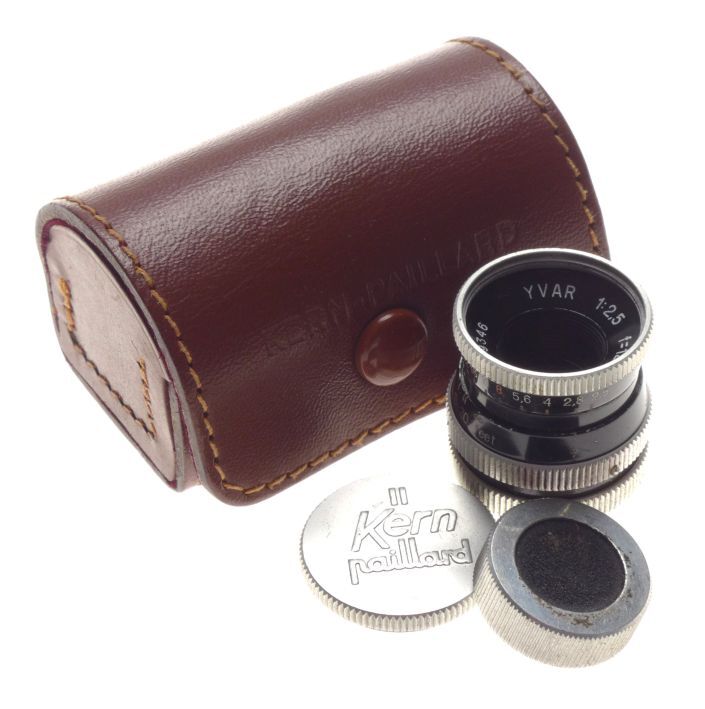 Kern paillard Yvar 1:2.5 f=12.5mm bolex b8 film camera lens caps leather keeper
