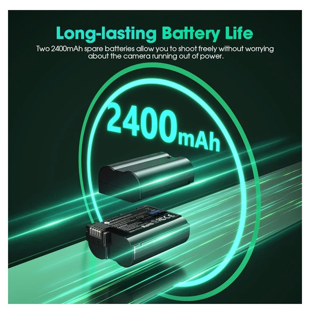 FirstPower EN-EL15C 2400mAh 2-Pack Replacement Battery with USB-C Fast Charging