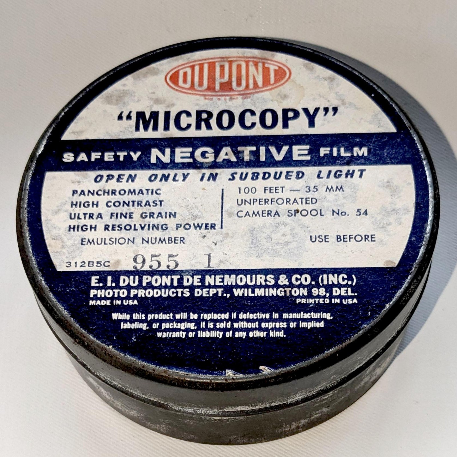 DuPont 1950s Microcopy Film Canister 35mm Safety Negative Film Panchromatic