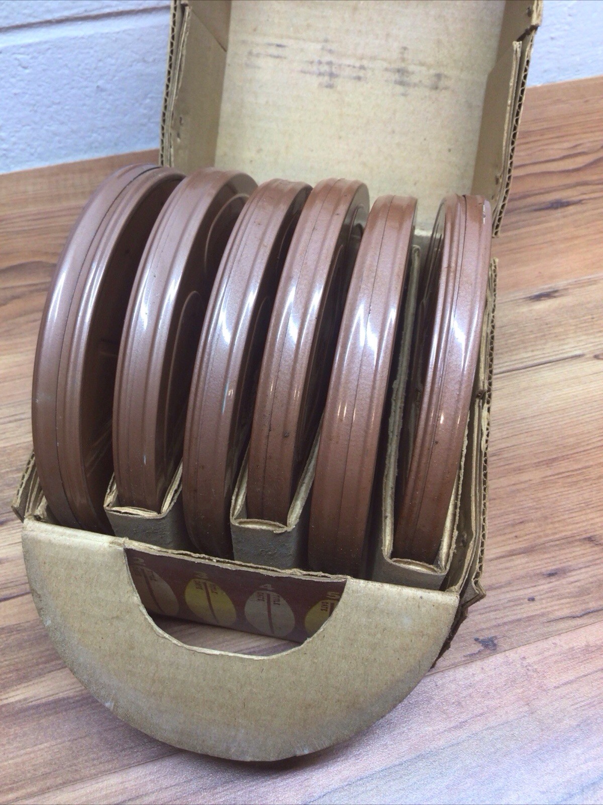 Goldberg 8mm 200ft Brown Metal 5″ Film Reel & Canister 6pc w Storage Carry Case