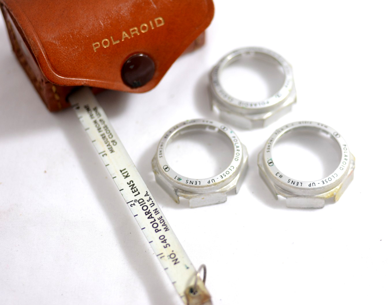 VINTAGE POLAROID CAMERA 3 PIECE CLOSE-UP LENS SET WITH TAPE MEASURE