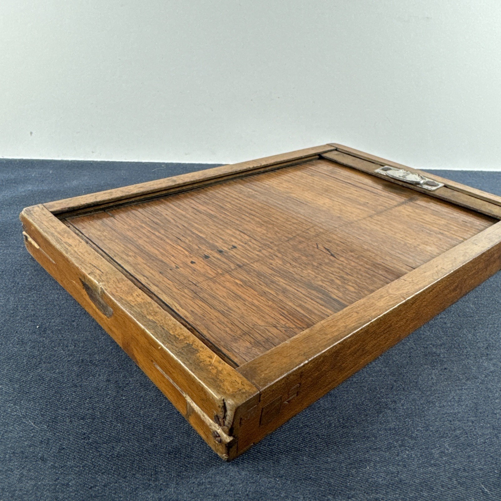 Rare Wooden 5x7in Glass Plate Double Sided Tambour Style Roller Blind Slide