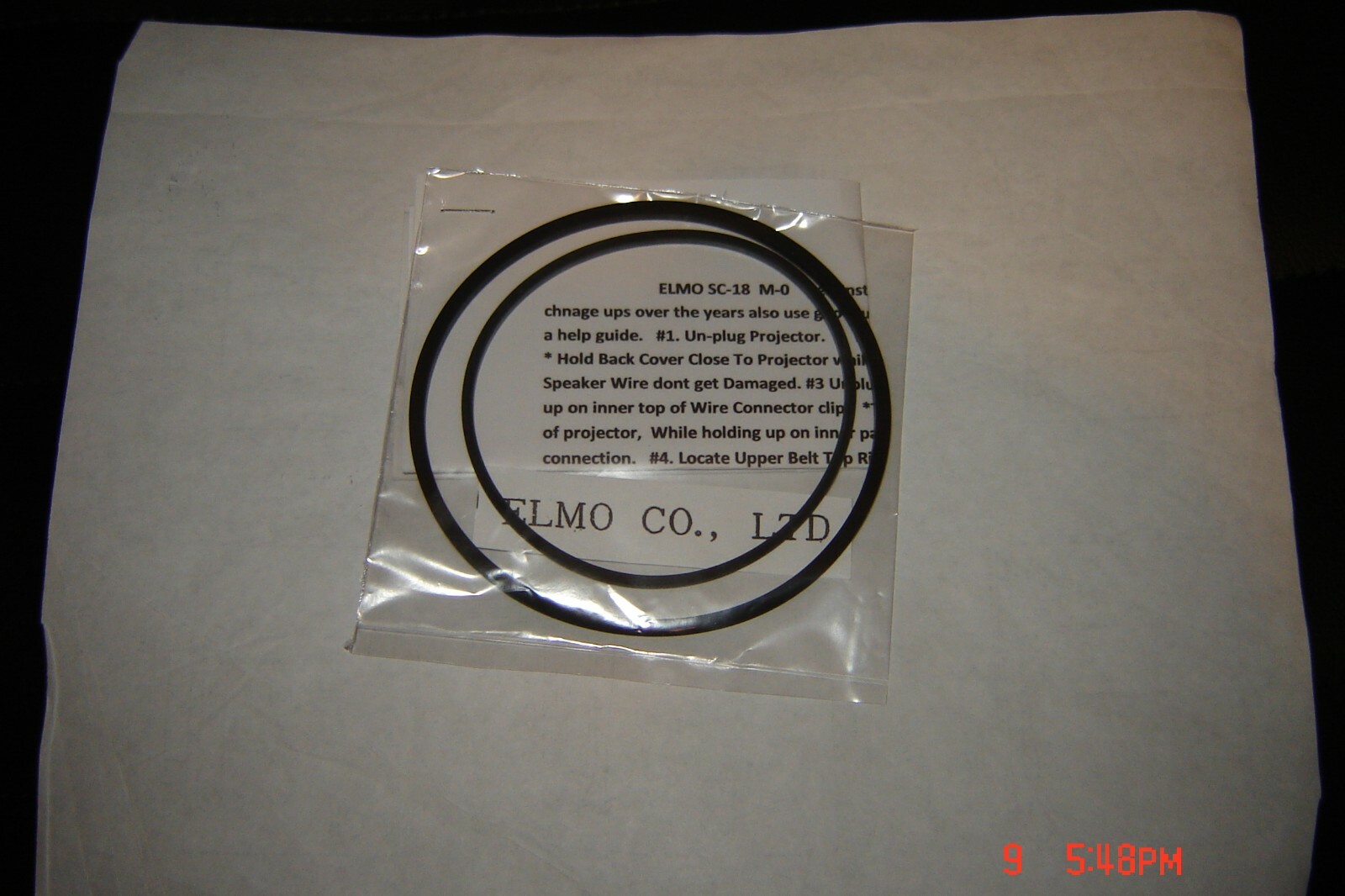 Elmo Hi-Vision SC-18 Two Track Film Projector Belts,2 Belt Set With Instructions