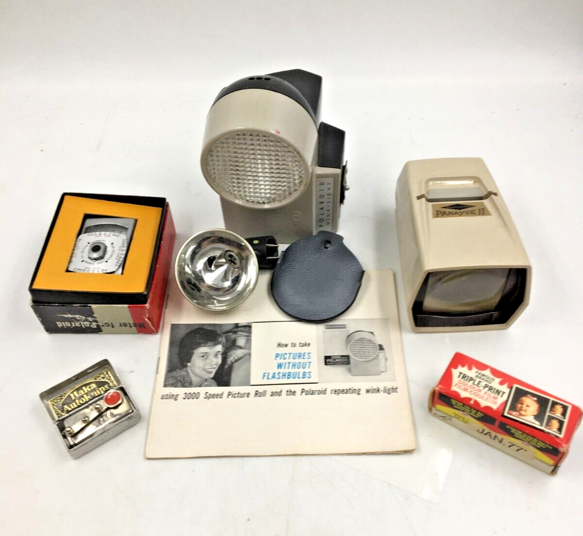 Vintage Camera Accessories Lot All Untested As Is-Wink Light,Autoknips,Filters