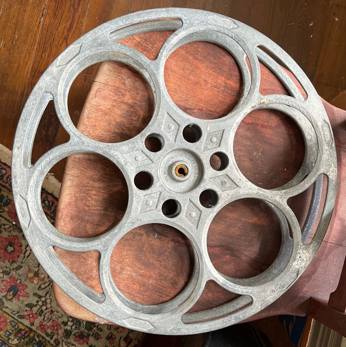 Vintage Goldberg Brothers 35mm Movie Projector Film Reel. 6 Hole. Cast Aluminum