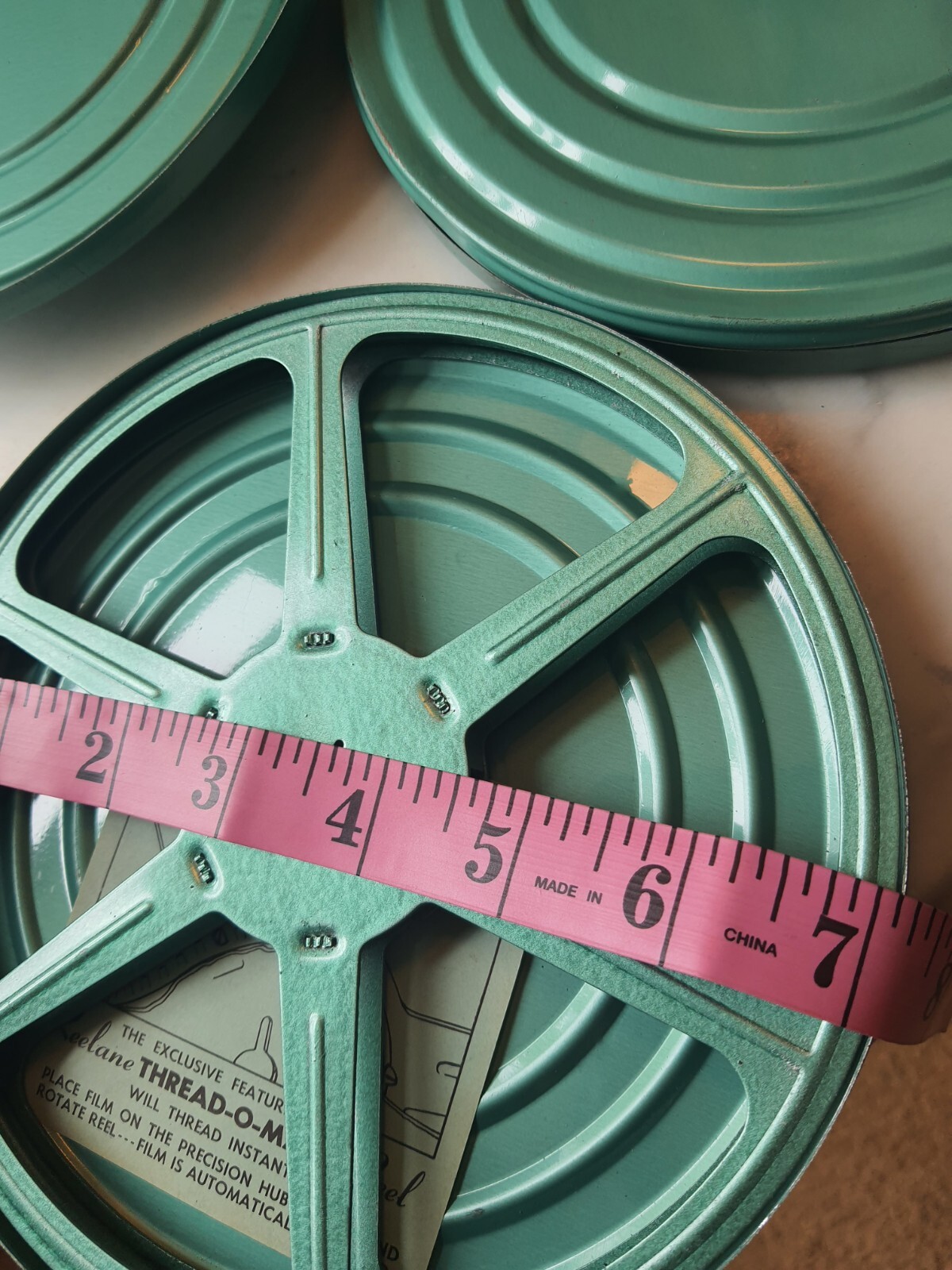 Vintage Camera Korvette Dept Film Canister And Reelane Reels 3 Piece Set 7″ Teal