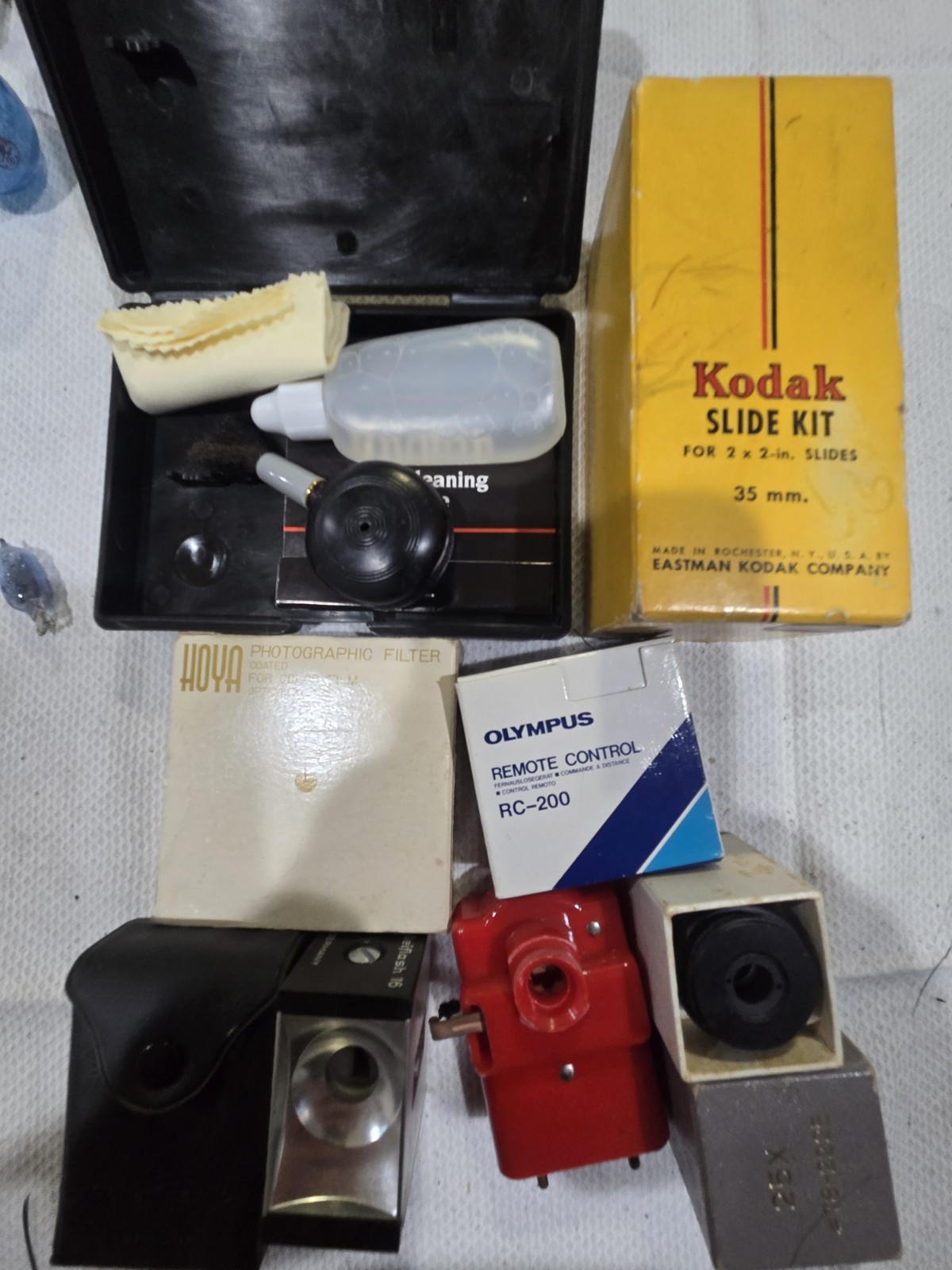 Huge Vintage Camera Accessory Lot Flashes Film Meters Filters Tripods Manuals