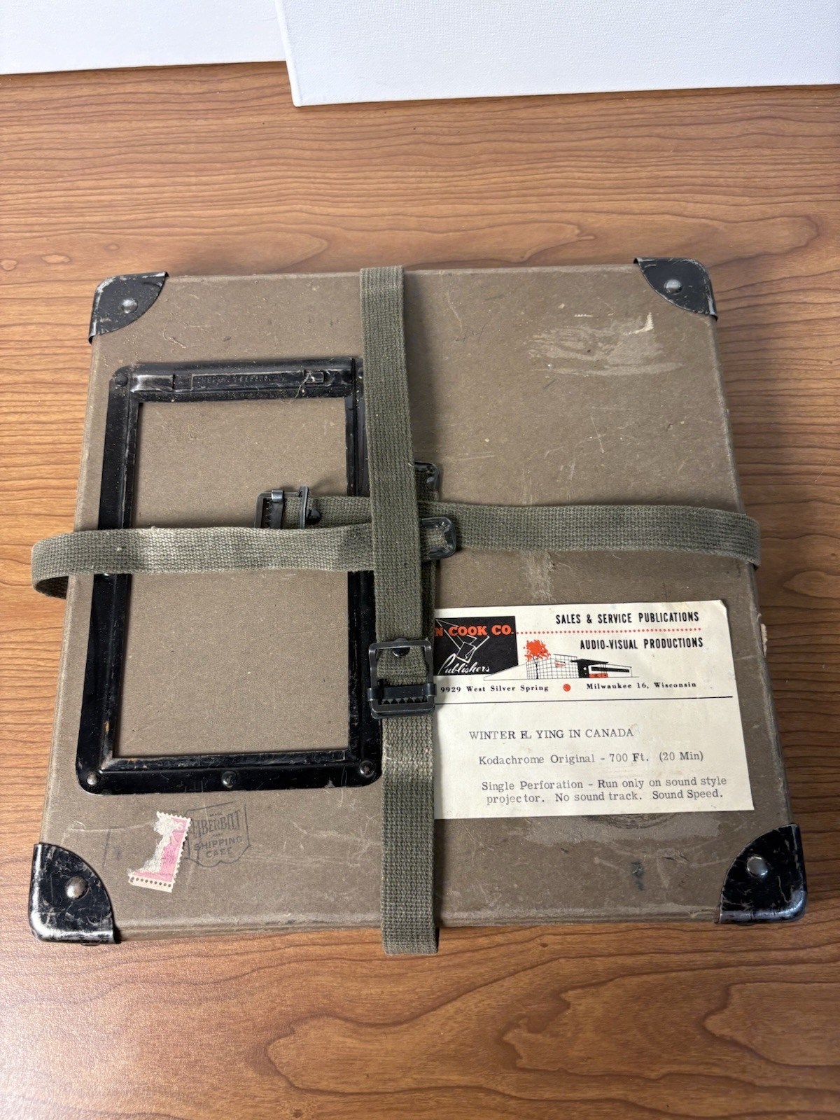 Vintage Brown Film Shipping Box With Straps Empty