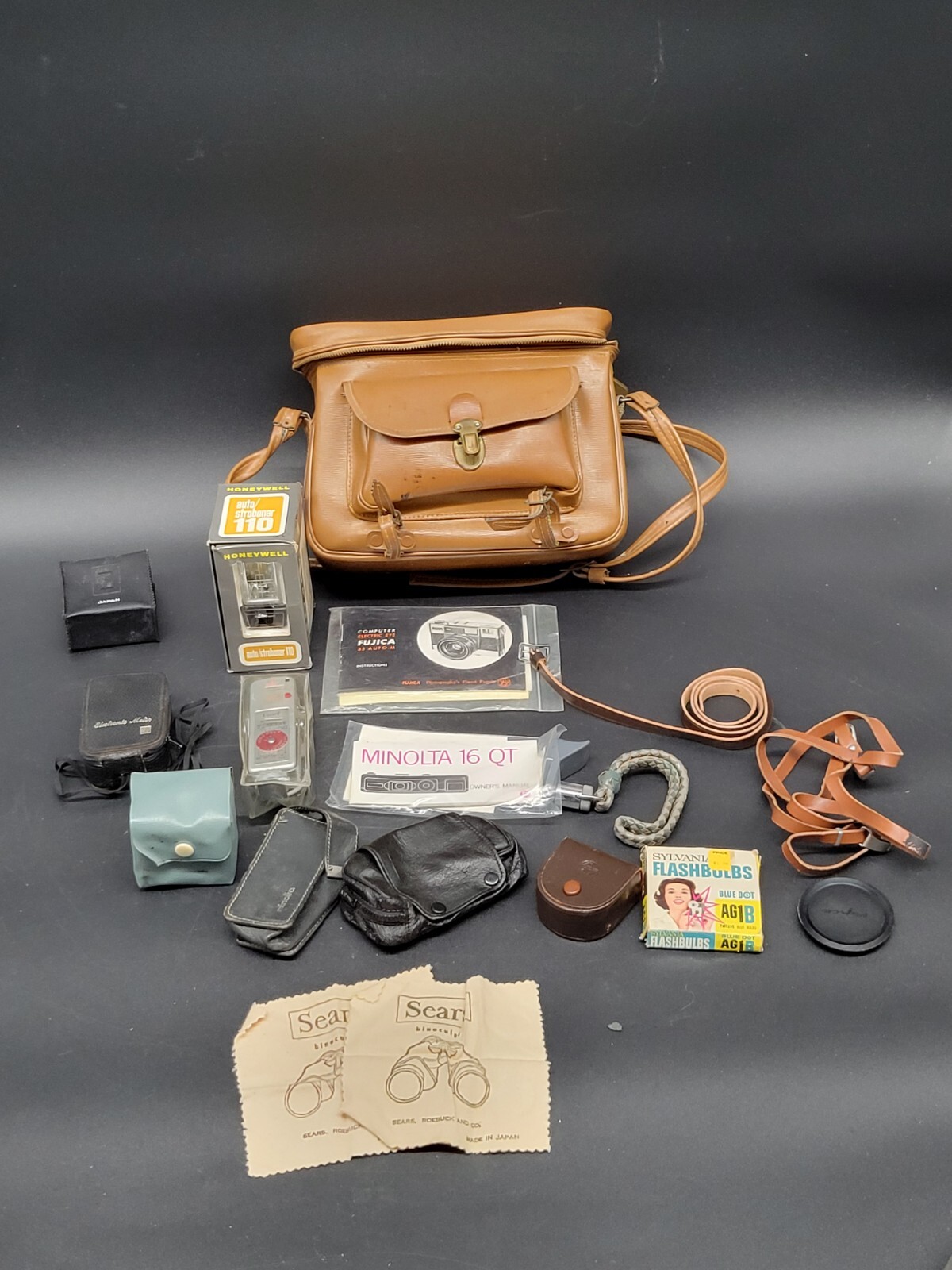 Vintage Camera Case Shoulder Bag by Kent LOADED With Vintage Camera Accessories