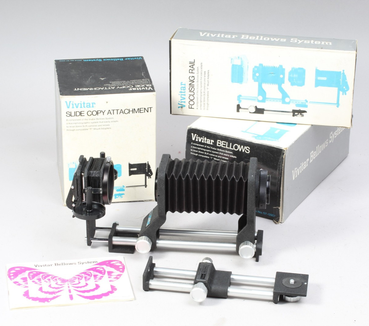 VIVITAR 57-0307 BELLOWS AND SLIDE COPIER IN THE BOX W MANUAL M42 MOUNT