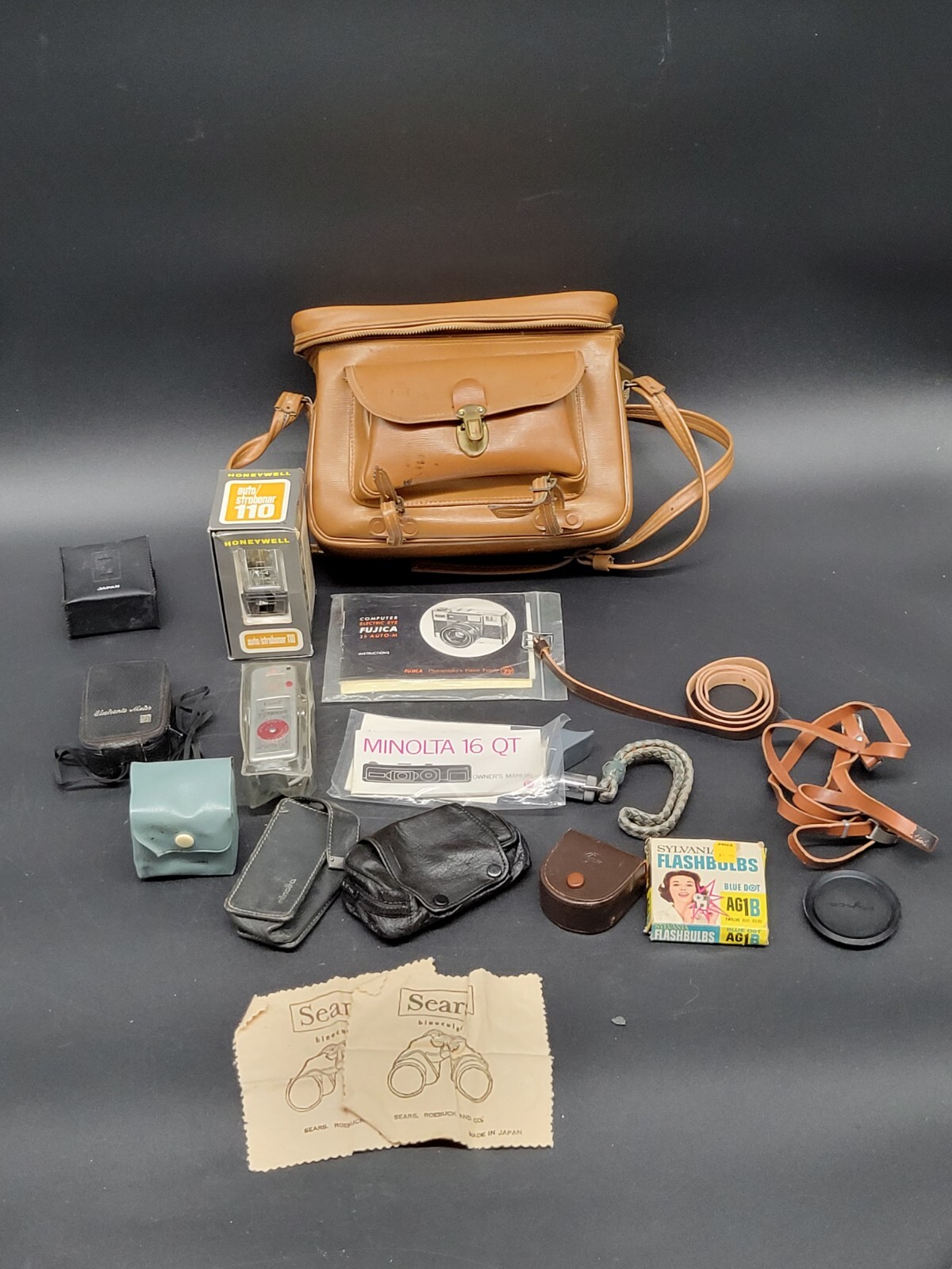 Vintage Camera Case Shoulder Bag by Kent LOADED With Vintage Camera Accessories