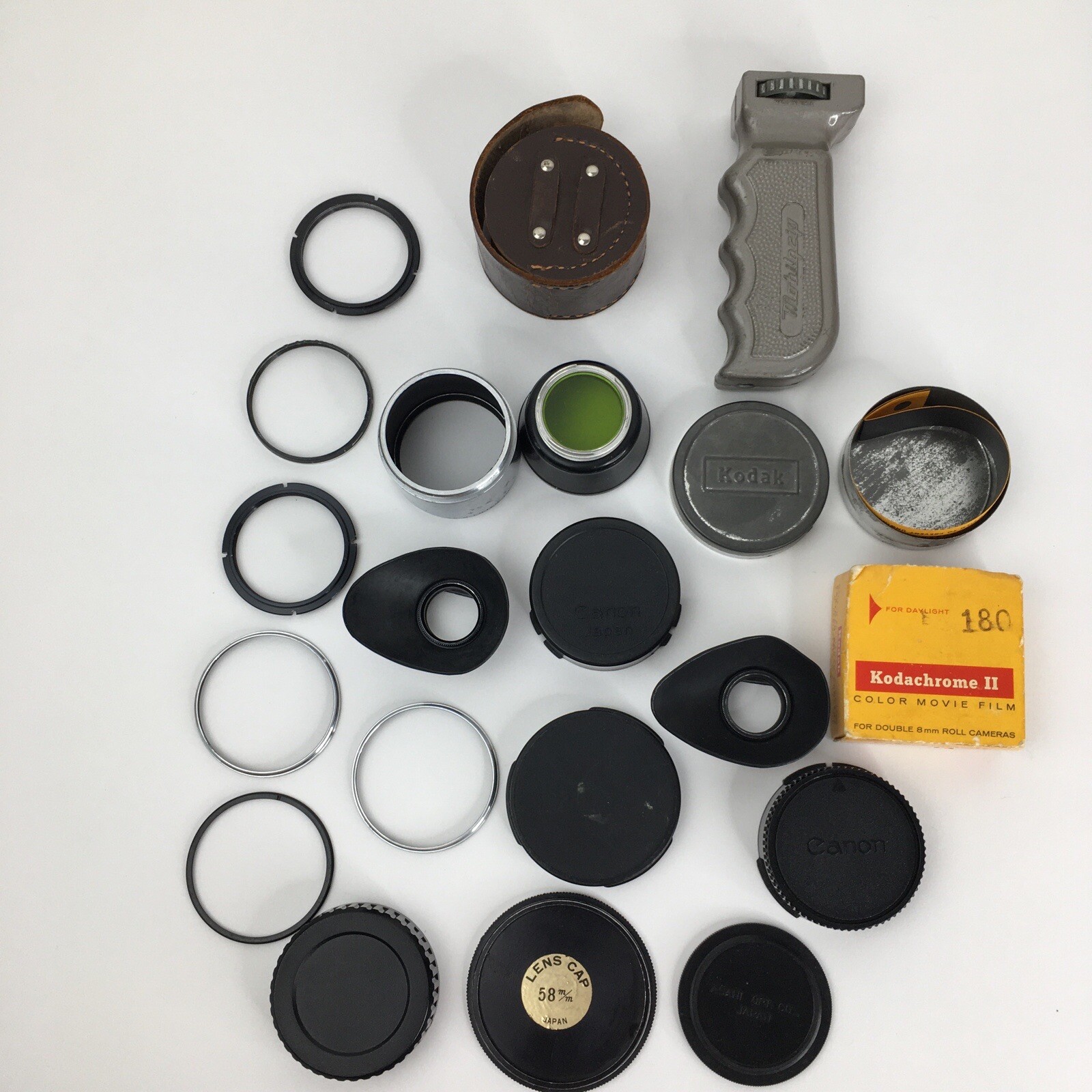 Vintage Camera Parts Lot Mobilgrip Wollensak Kodak Canon Parts Lens Caps Hood