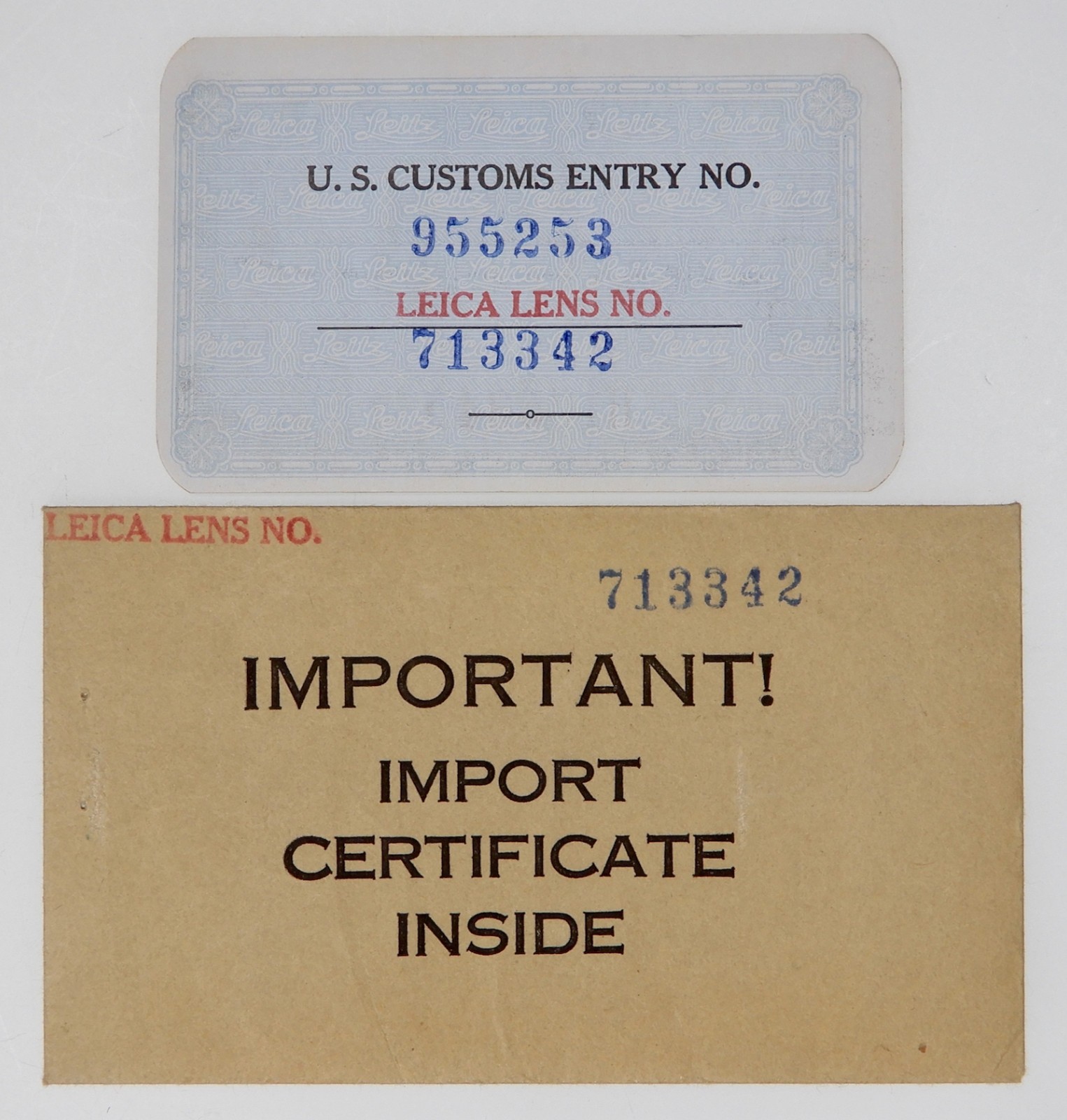 Import Certificate of Leica 50mm f2 Summitar #713342