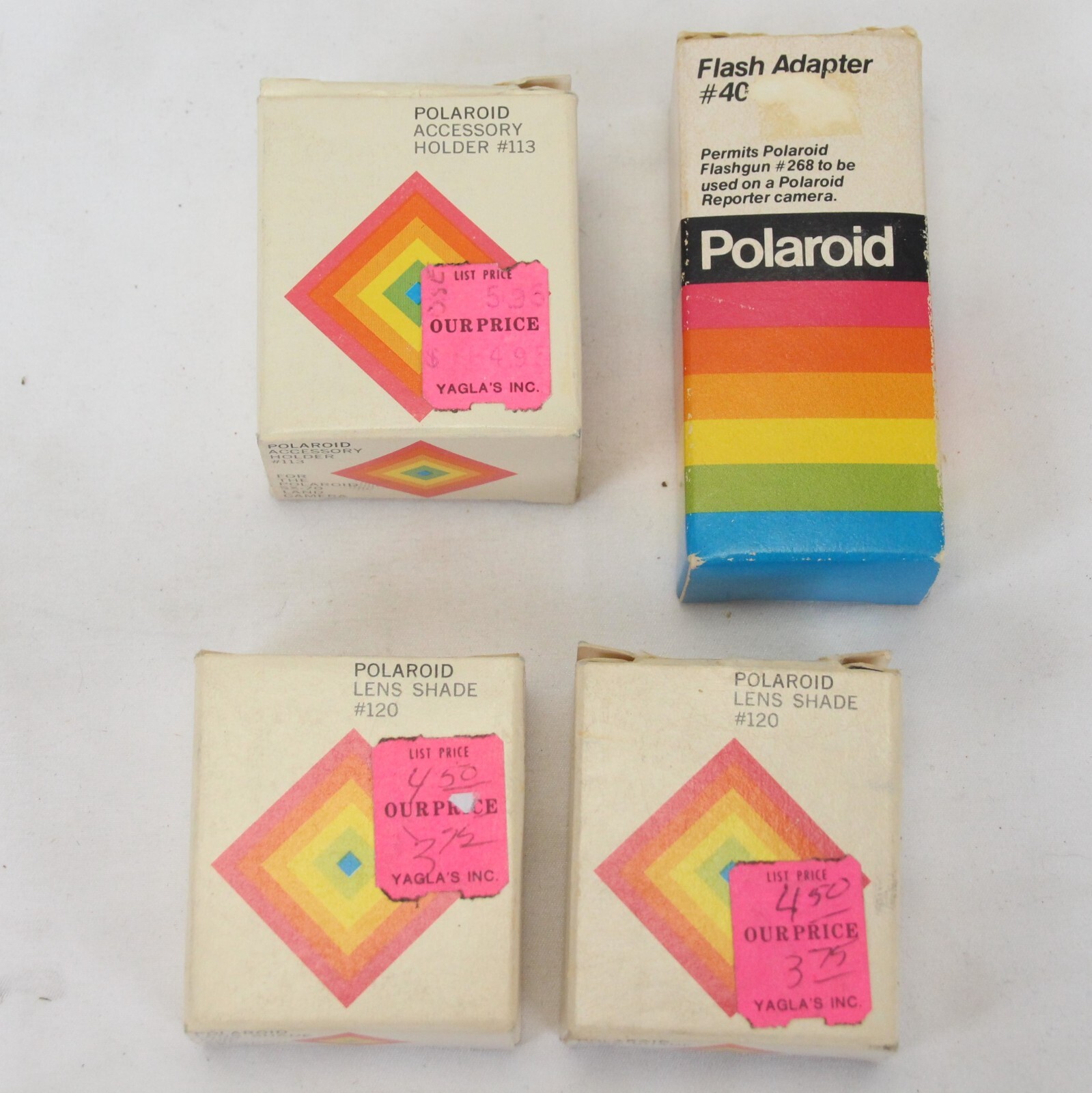 Polaroid Flash Adapter Accessory Holder 113 + 2 Lens Shades 120 NEW OLD STOCK