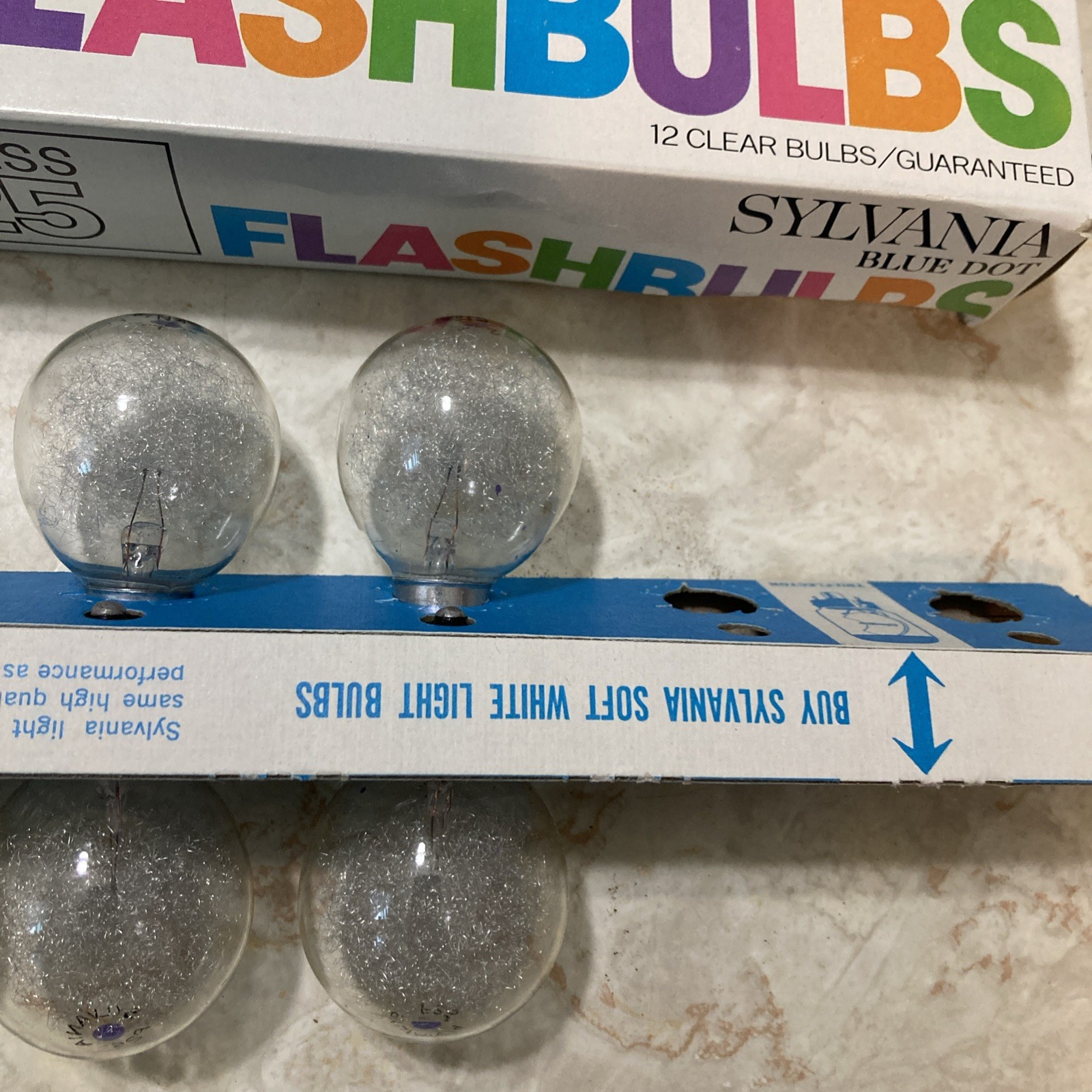 Vintage Sylvania Blue Dot Clear Flashbulbs 6 Ct. In 12 Ct. Box Press 25