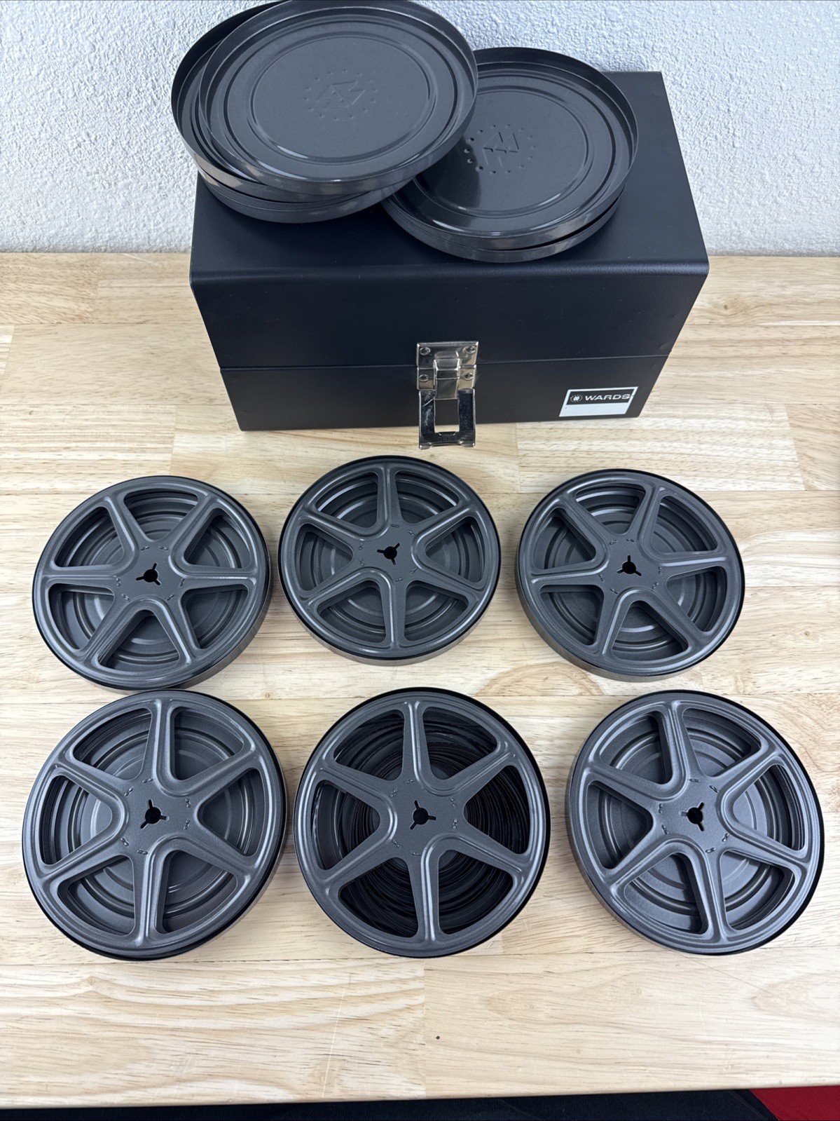 Vintage Wards Film Reel Storage Case With Metal Cans Storage For 5″ Reels