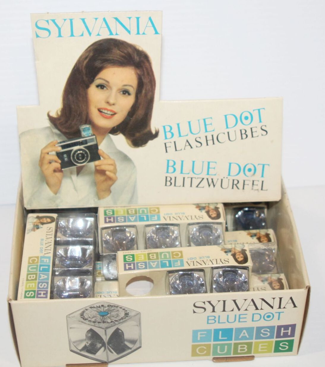 Vintage Sylvania Blue Dot Flash Cubes Store Display Box FC4 – 26/36 Open Case