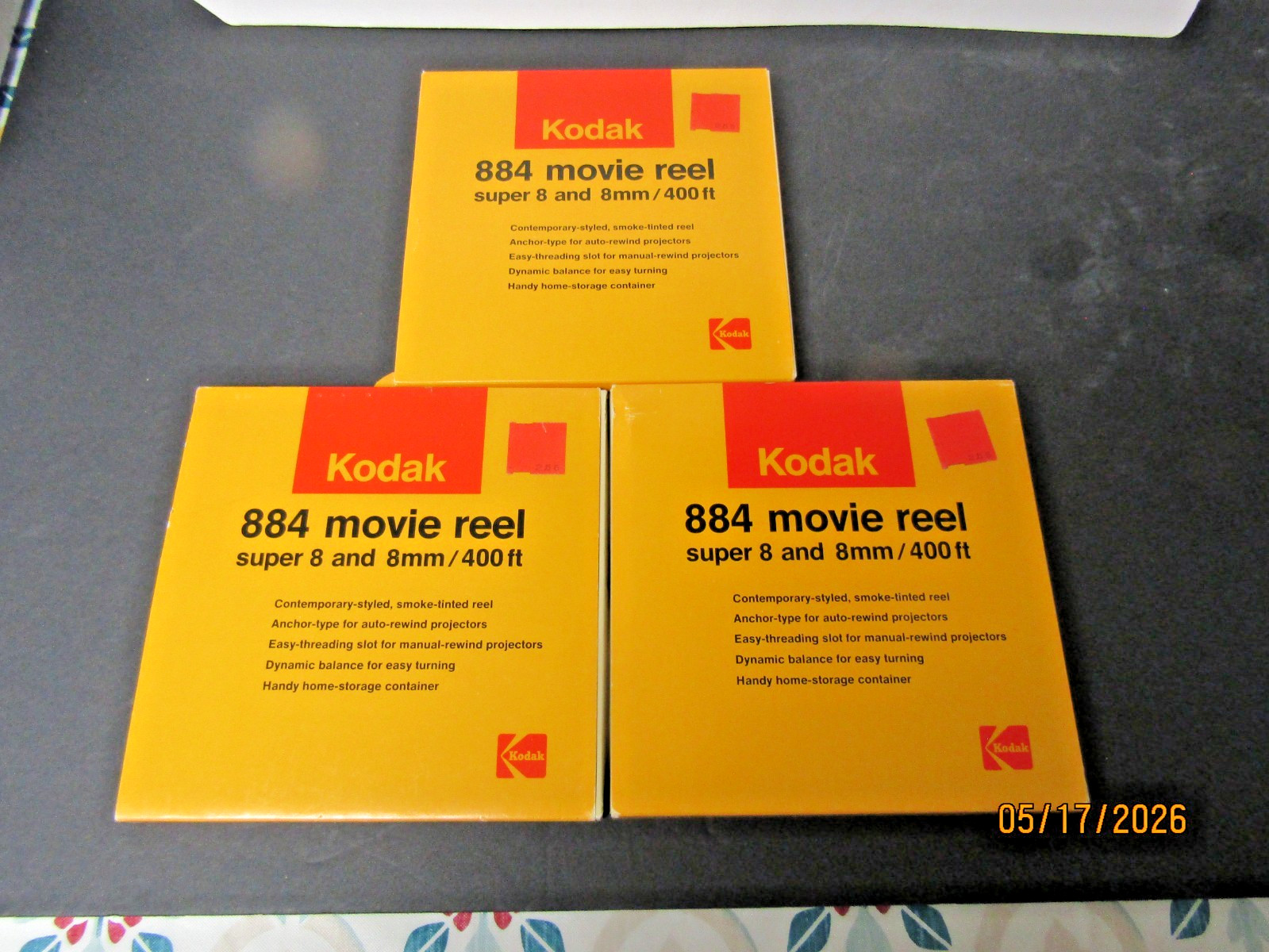 VTG KODAK 884 MOVIE REELS SUPER 8 & 8MM X 400′. SET OF 3 NEW CAT #1785299,