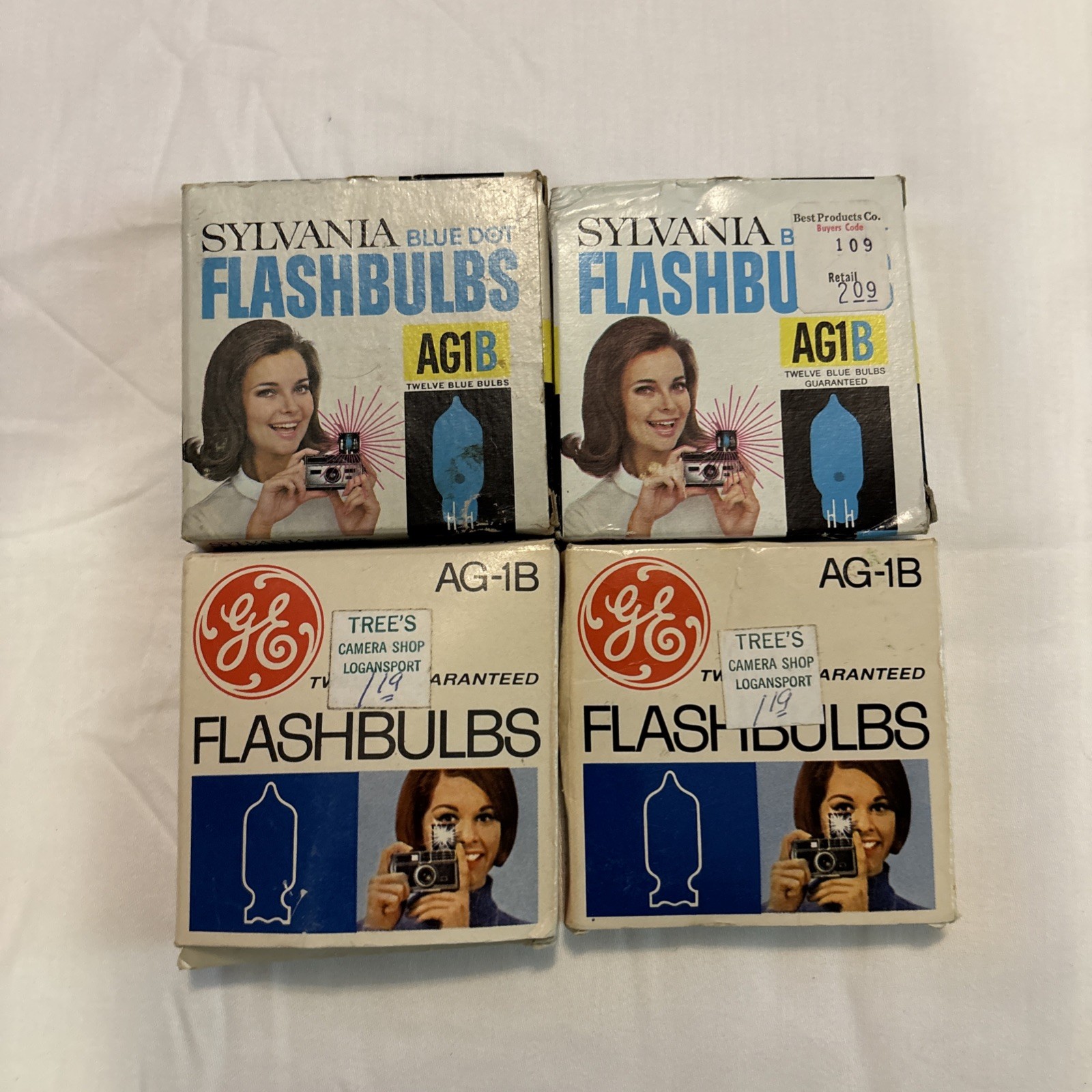 Vintage Flashbulbs AG1B Blue Dot Lot of 4 Boxes Sylvania GE