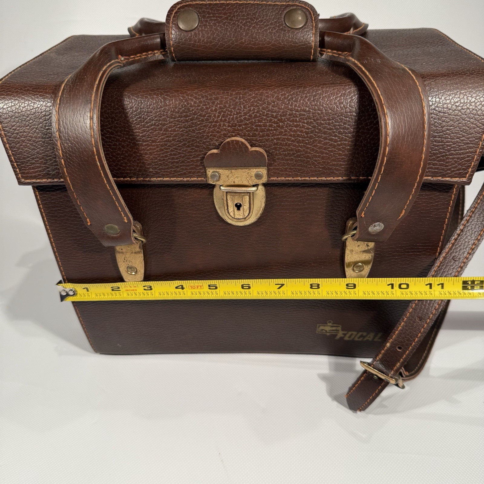Vintage FOCAL Brown Leather Top & Front Opening Camera Case w/ KEY & Strap