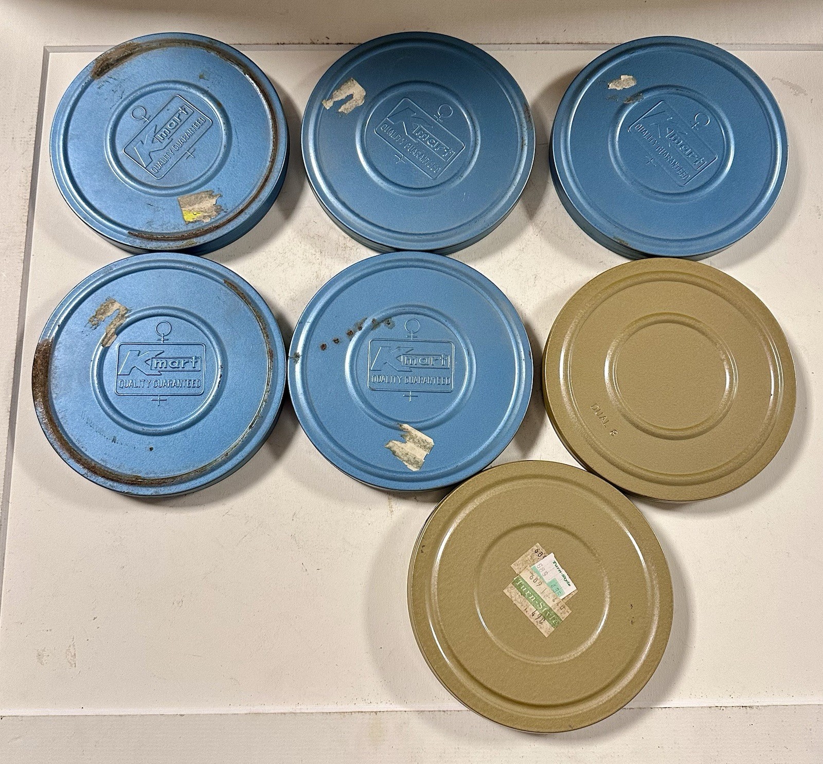 Lot of 7 Movie Film Reels & Cans 5″ 8mm Kmart Blue Kenco Dual Regular