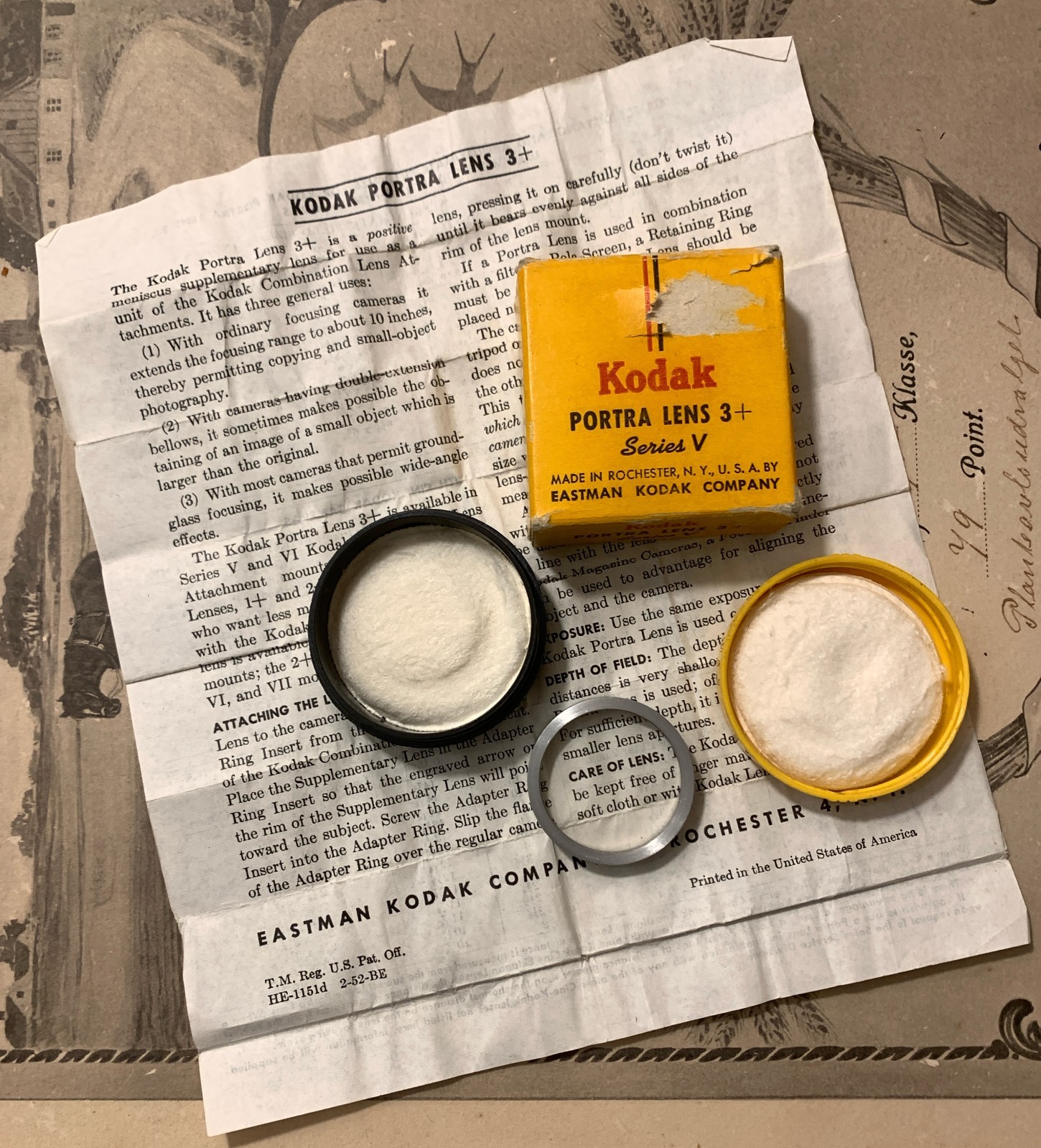 Vtg Kodak Series V Lenses Portra 2+ & 3+, Wratten K2 Filter, Lens Adapter Rings