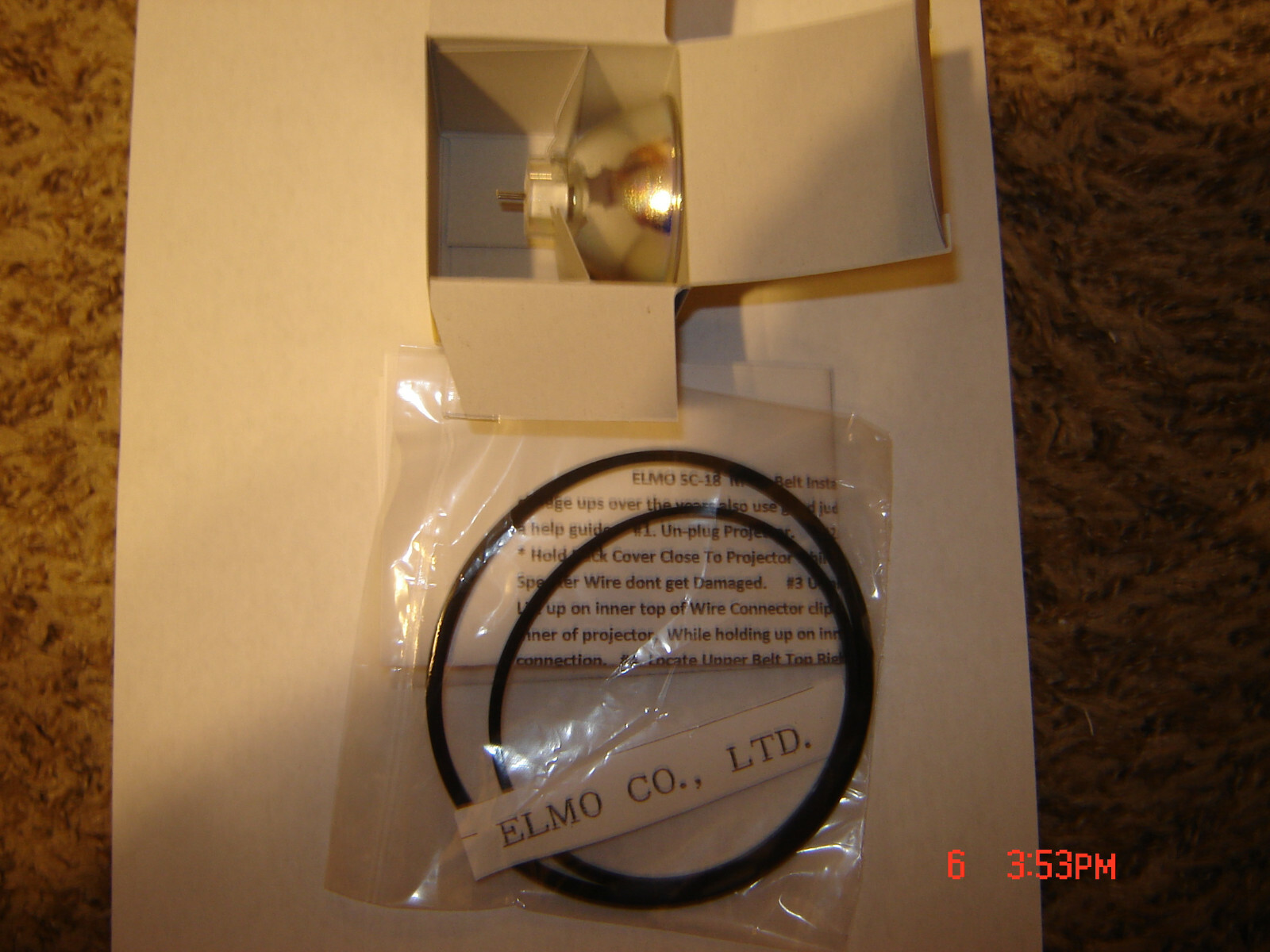 Super 8 ELMO SC-18 Projector Belts, 2 Belt Set ,& 1 New *50HR Lamp/Bulb