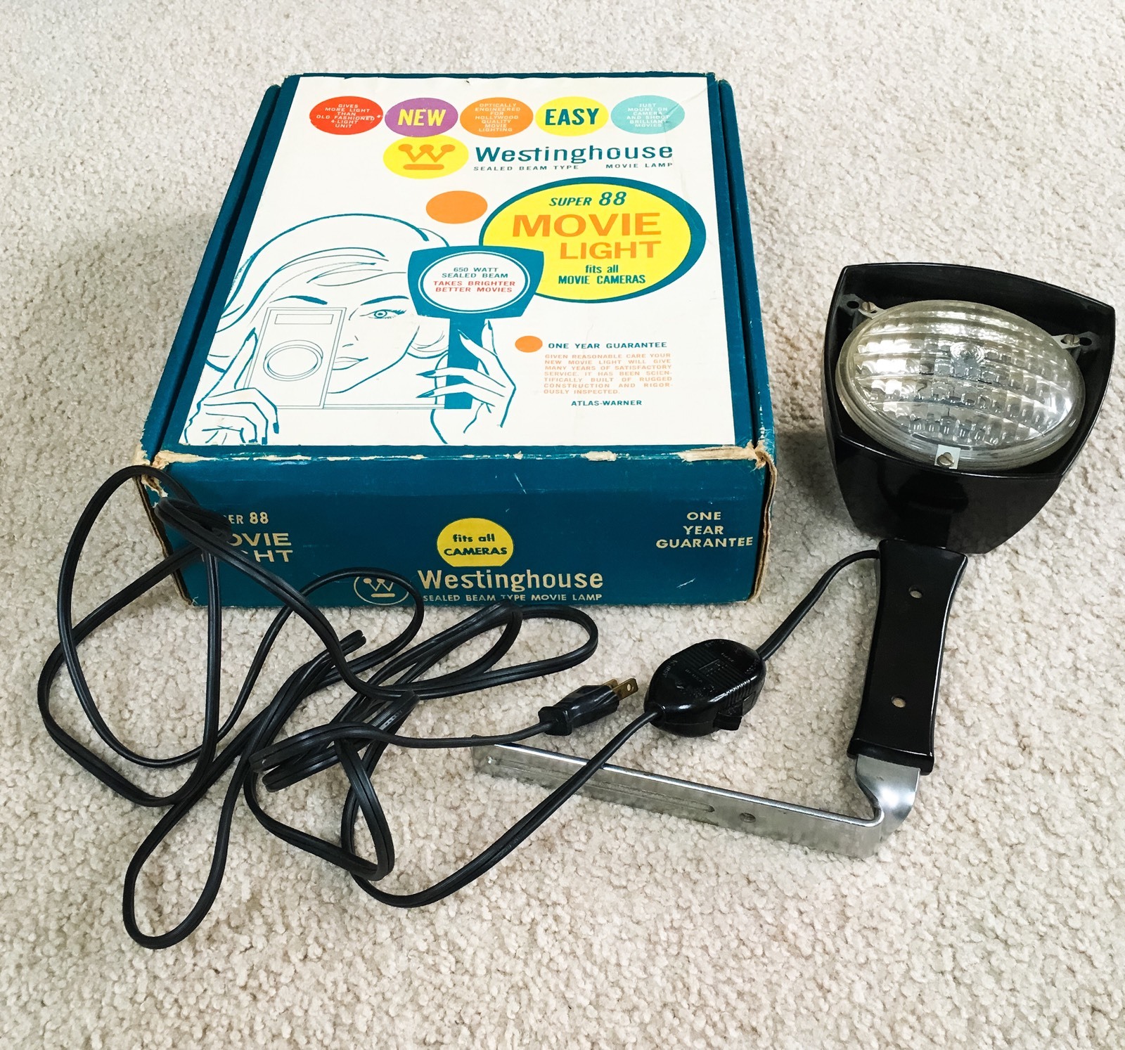 Vintage Westinghouse Super 88 Movie Light with Original Box – 650 Watt – WORKS!!