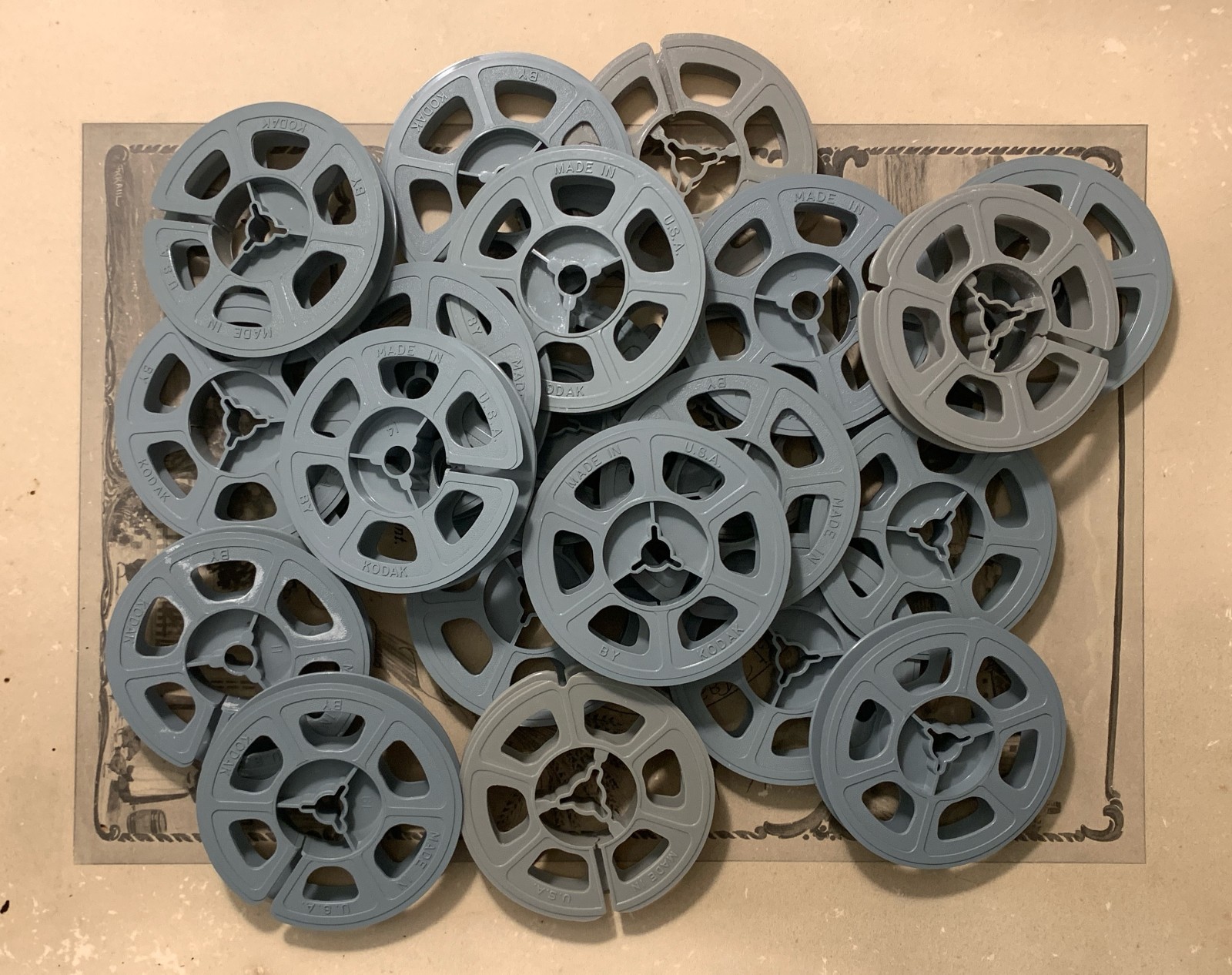 Vintage Lot of 21 Kodak Gray Plastic Film Reels for 8mm, 3 inches, Holds 50ft