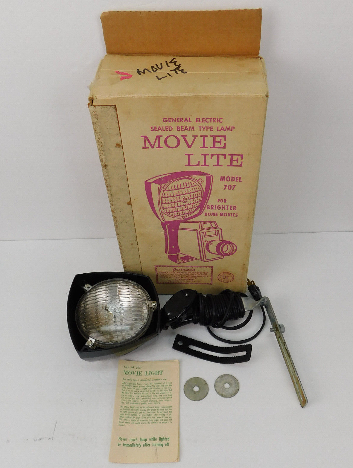 Vtg GE Movie Light Model 707 Underwriters Laboratories USA- Brighter Home Movies