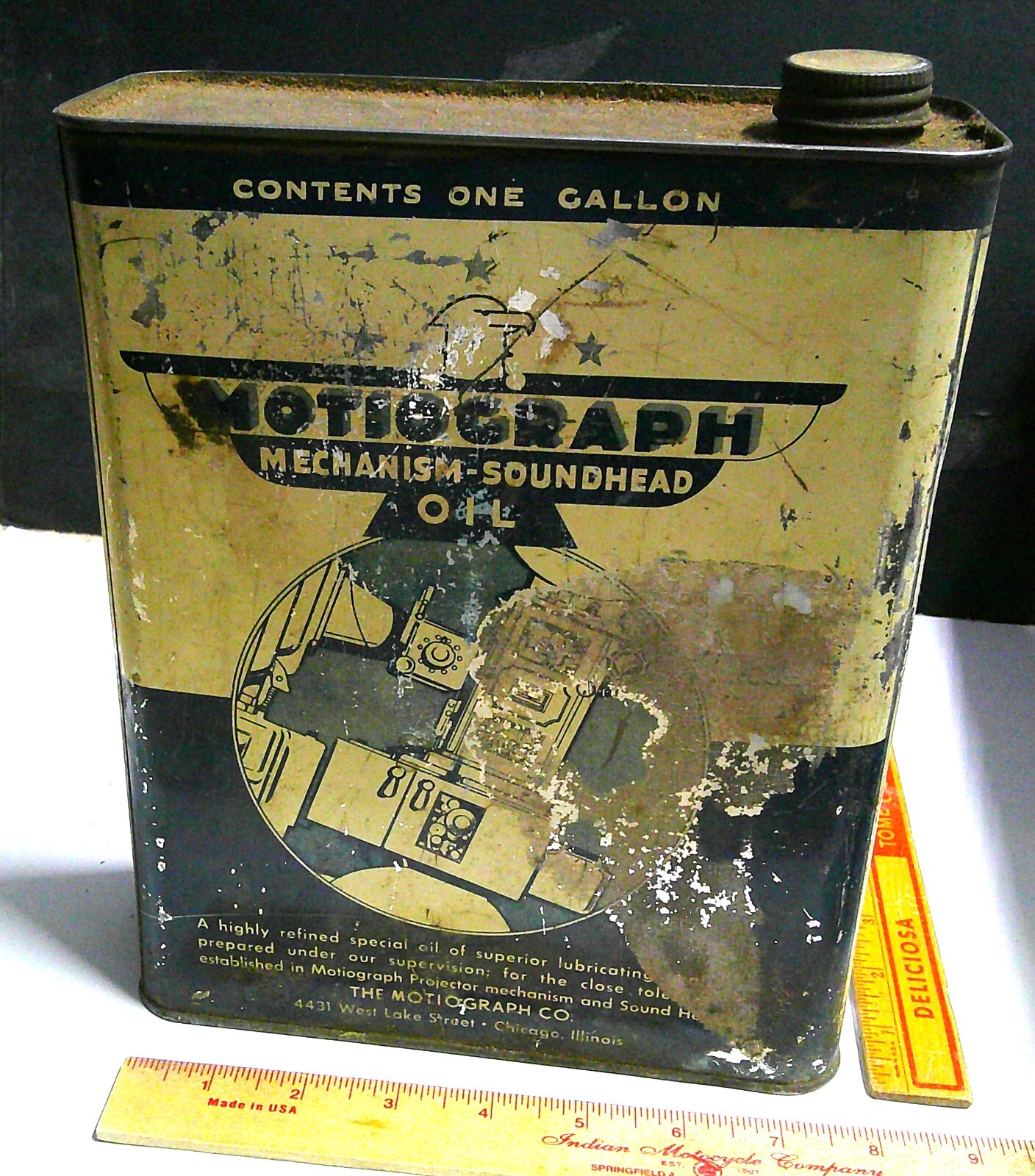 Motiograph oil can vintage 1 gallon old movie projector collectible memorabilia