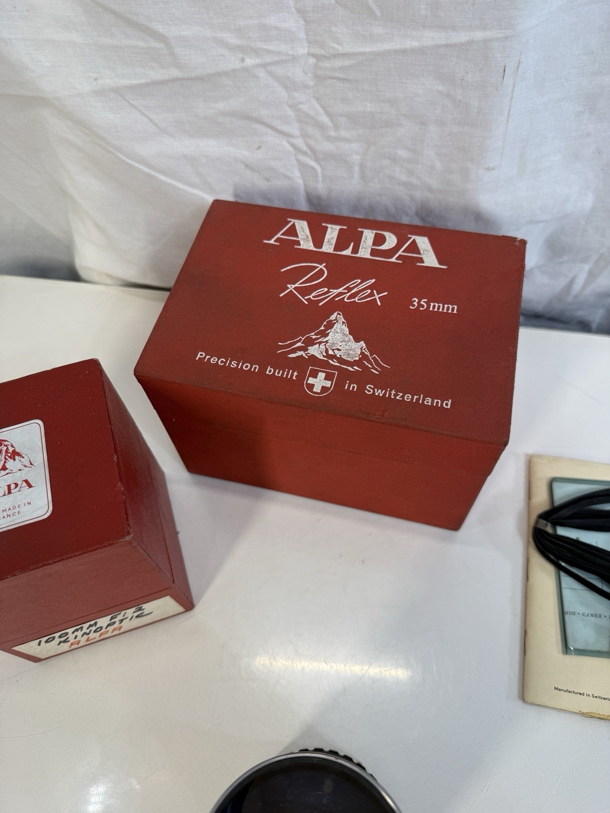 Vintage ALPA Reflex 8b Box Manual Lot w/ Kilfitt Test Plate Kinoptik Box GoldE