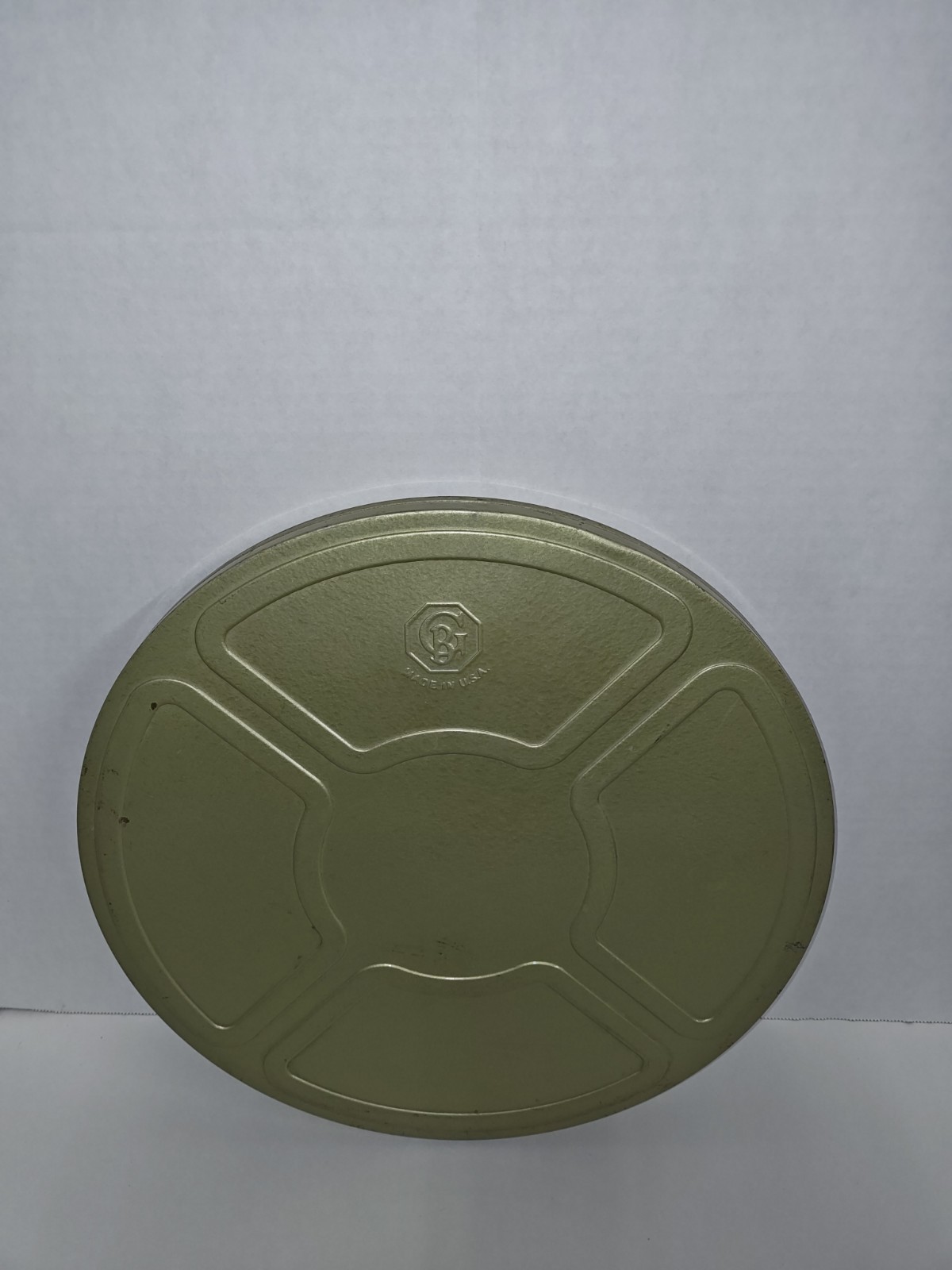 Vintage Goldberg Bros. Metal Film Reel Movie Storage Large Gold Green Canister