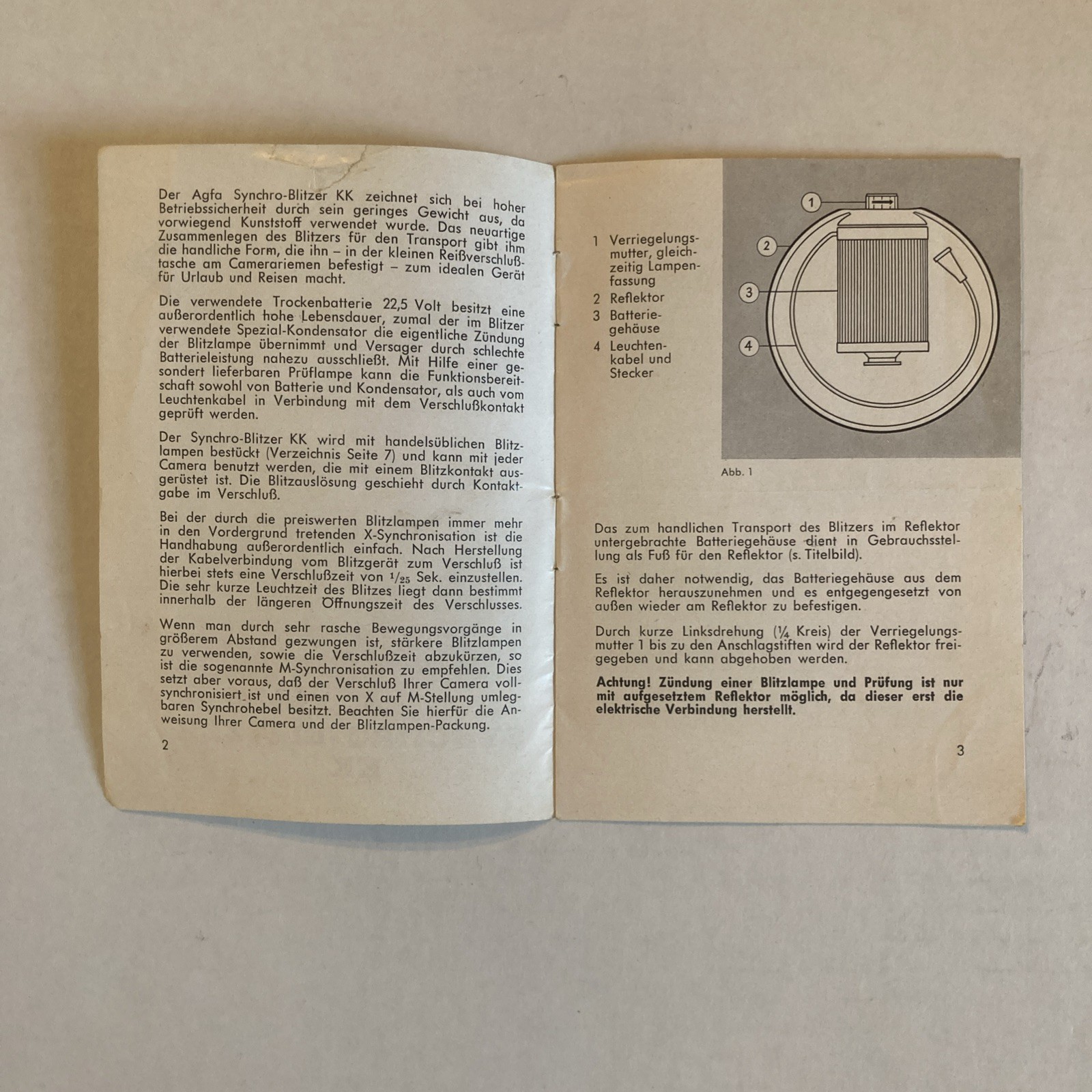 Manual For Agfa Synchro Blitzer Gebrauchsanweisung