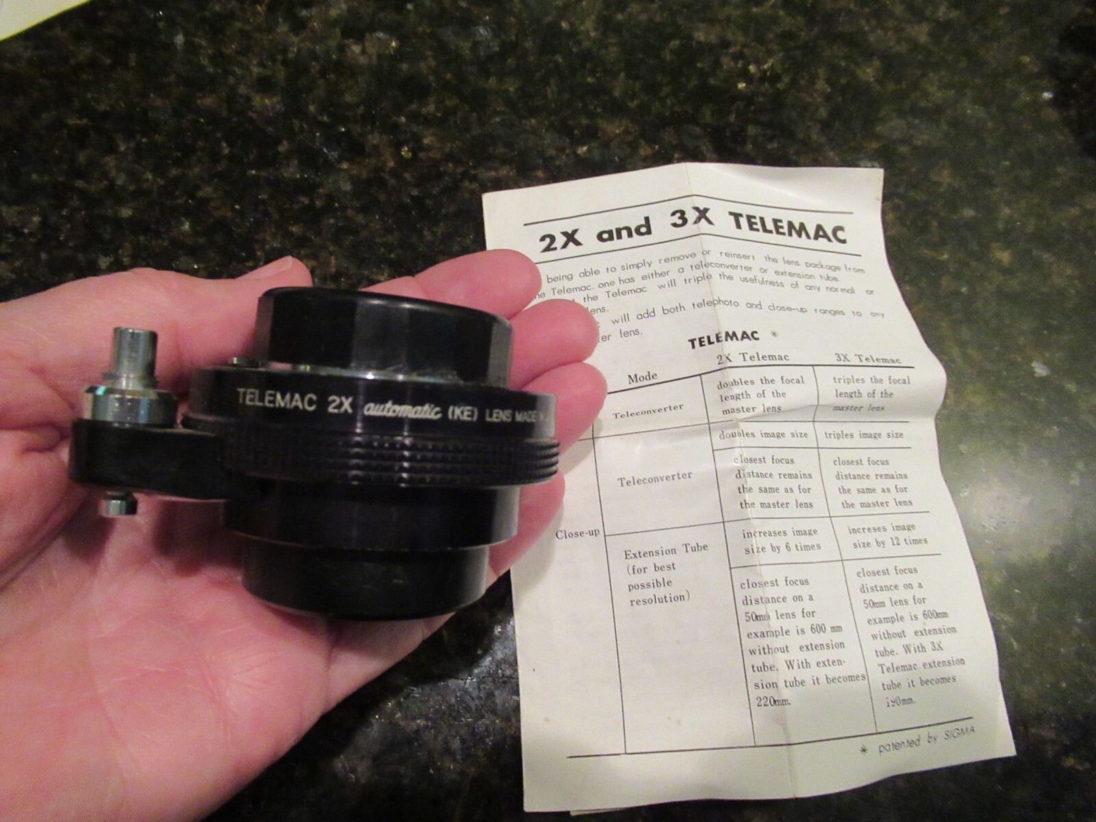 Telemac 2X Automatic KE Teleconverter Lens w Info Sheet