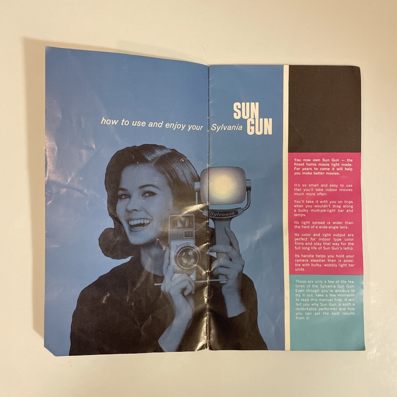 Sylvania Sun Gun Movie Light Original OwnersInstructions And Bracket Only