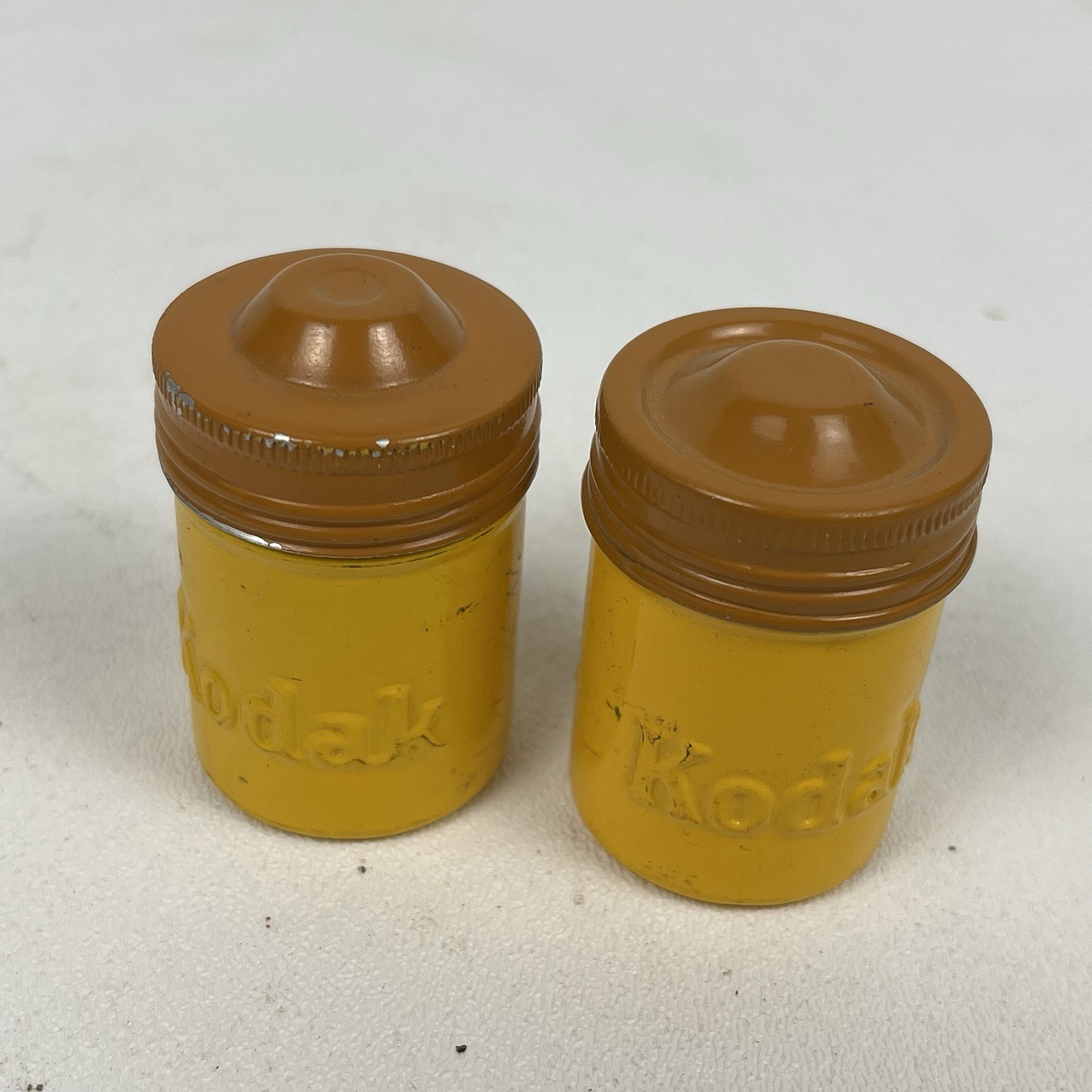 Vintage Kodak 35mm Aluminum Film Canister Screw Lid Yellow Tan Pair