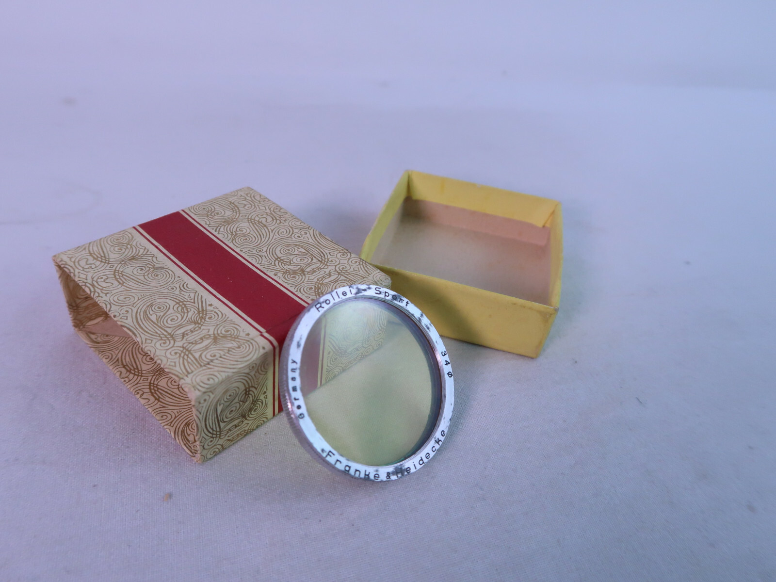 Vintage Genuine Rollei yellow filter Rolleiflex 4×4 Sport 2.8 lens. With keeper