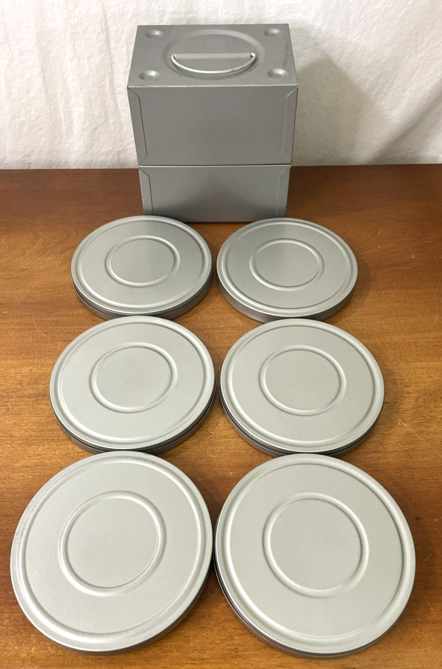 VTG 8mm Film Storage Compco USA Metal Case w/6 Slots & 6 Metal Reels & Canisters