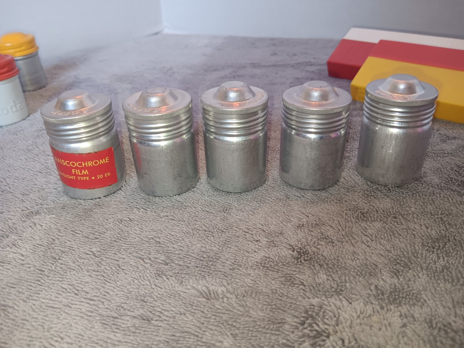 Estate Lot of 11 Vintage Kodak and Ansco Film Canisters Plus 4 Plastic Slide Tr