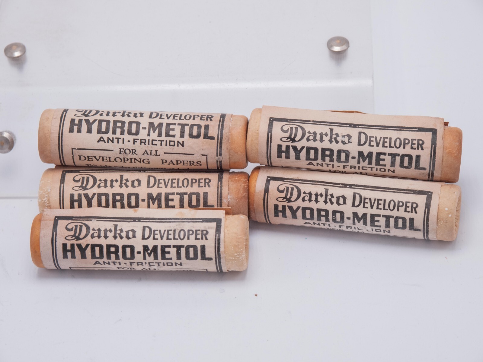 Antique – Sears Robuck Darko Hydro-Metol Film Developing Powder Box w/ 5 Tubes