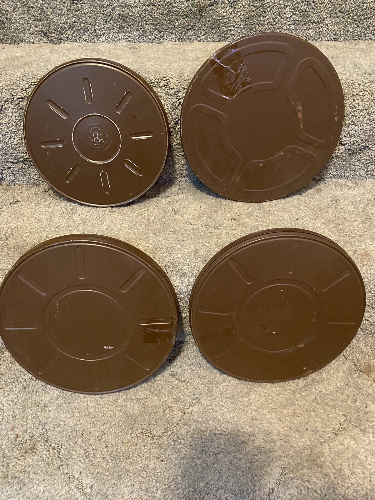 4 Vintage Goldberg Brothers metal Film Reel canisters.