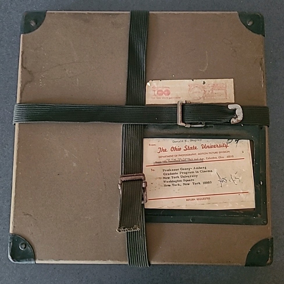 Vintage 16mm Film Reel Shipping Case with Canvas Straps 13×13 Inches