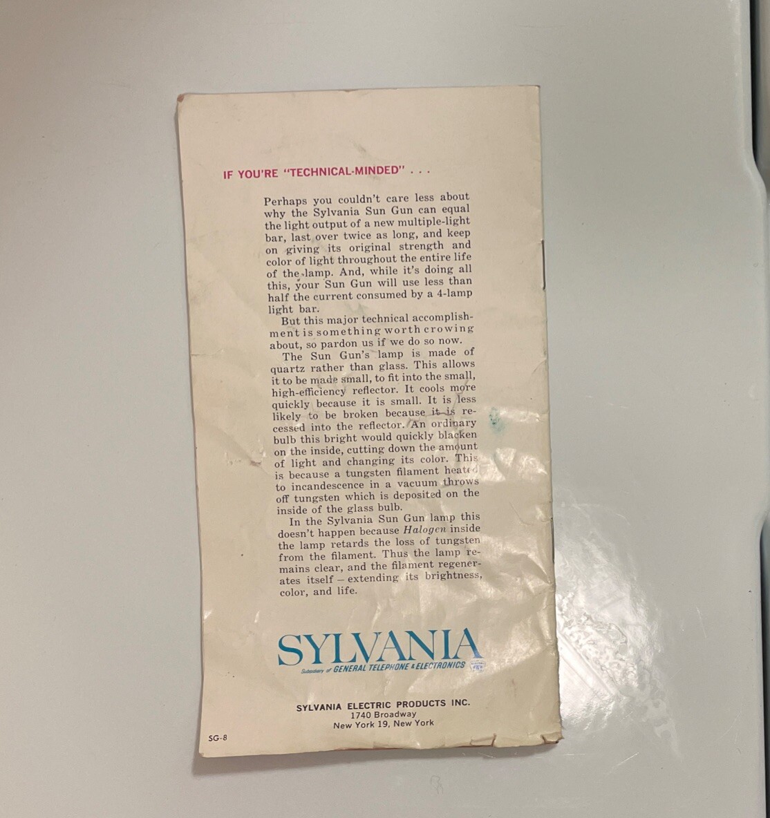 Sylvania Sun Gun Movie Light Original OwnersInstructions And Bracket Only