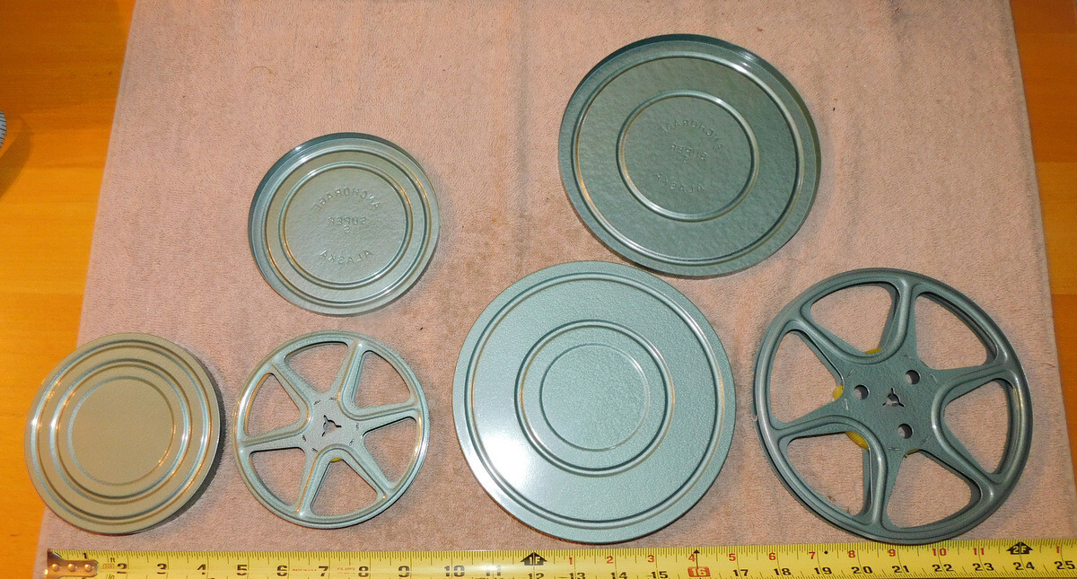 8mm Metal Film Reel Tin Can Canisters & Reels Anchorage Alaska “Super S” RARE